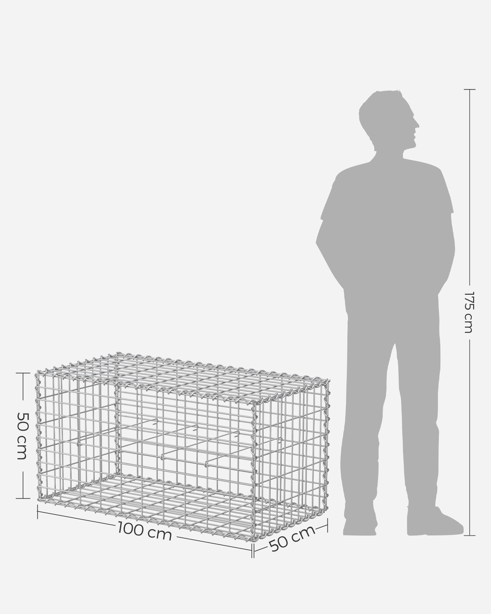 Metal Gabion Cages - Steel - Silver - Garden Fence Stone Basket 100 x 50 x 50 cm
