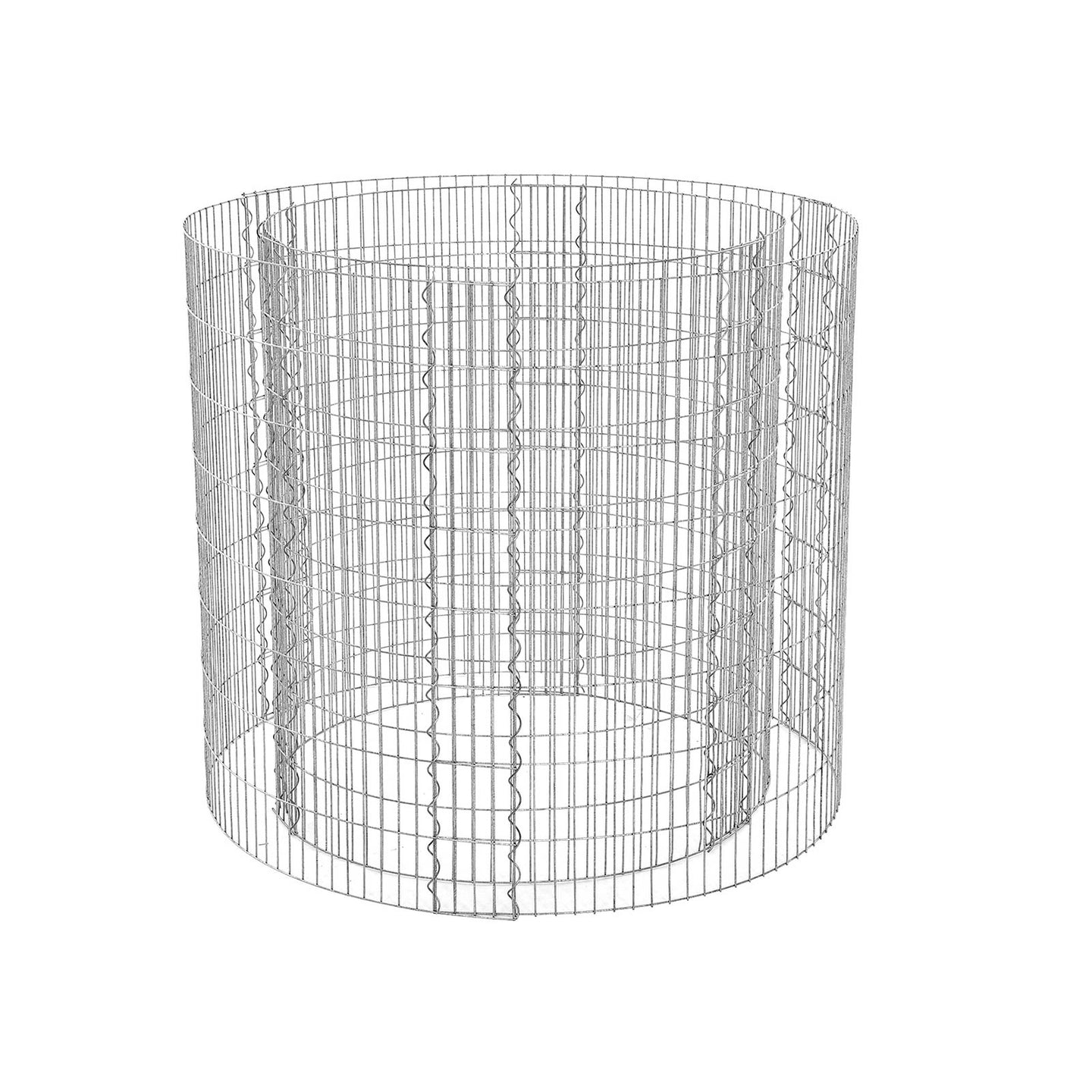 Tall Round Gabion Planter - Galvanised Steel - Silver - Rust-Resistant Decorative Garden Feature