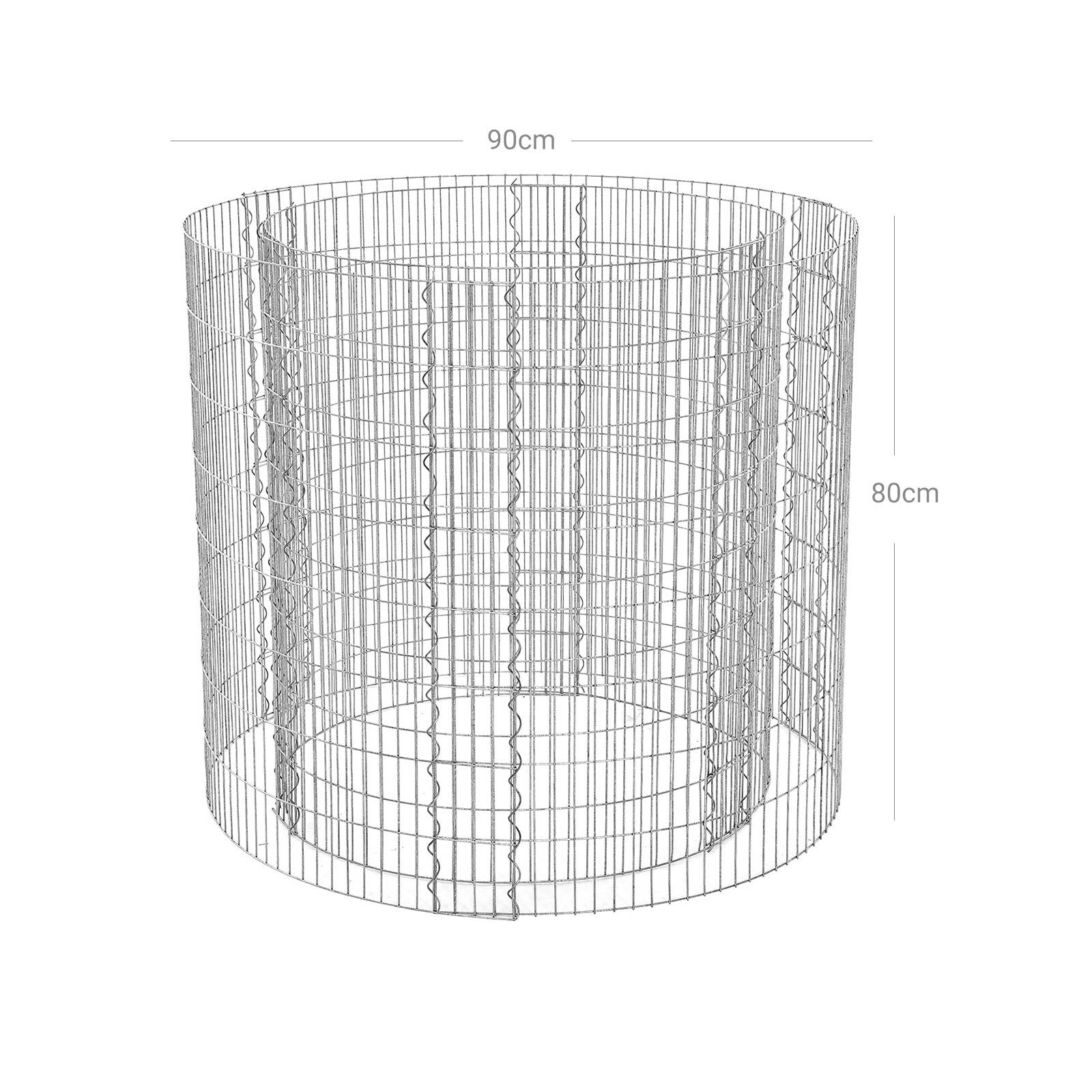 Tall Round Gabion Planter - Galvanised Steel - Silver - Rust-Resistant Decorative Garden Feature