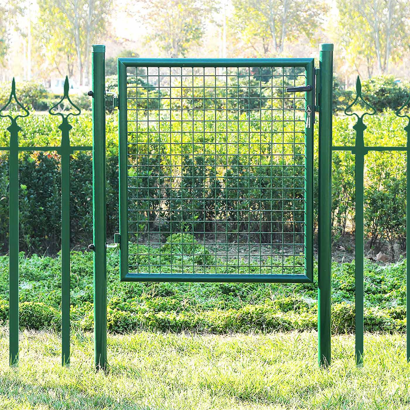 Galvanised Metal Garden Gate - Steel - Silver - Includes Lock
