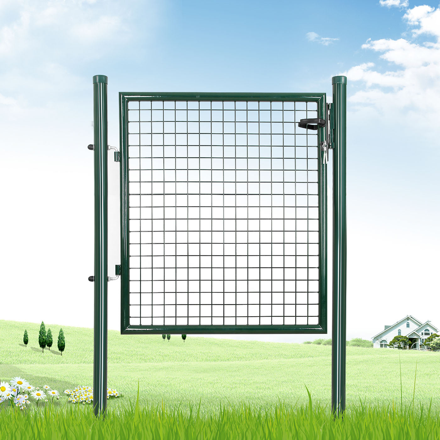 Galvanised Metal Garden Gate - Steel - Silver - Includes Lock
