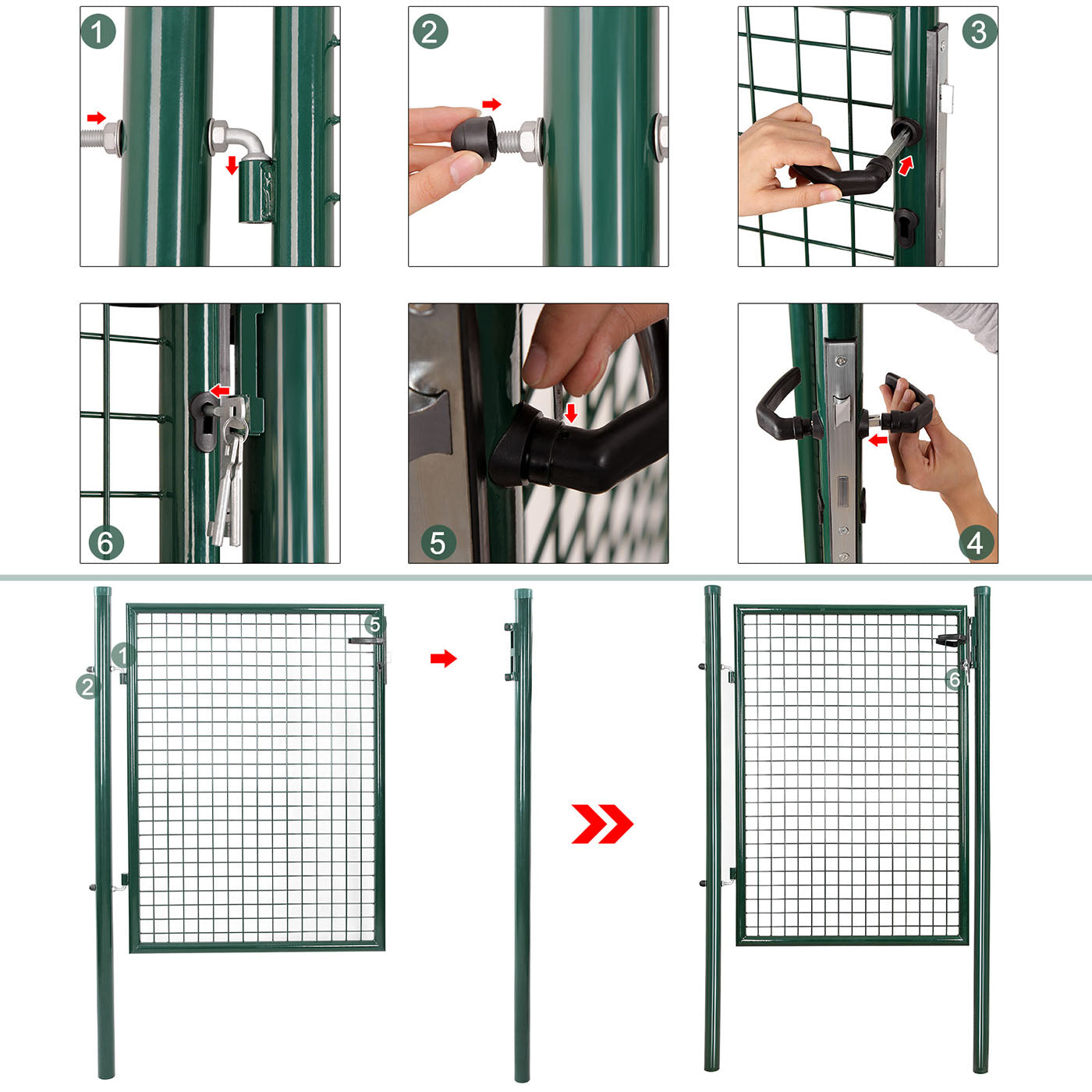 Galvanised Metal Garden Gate - Steel - Silver - Includes Lock