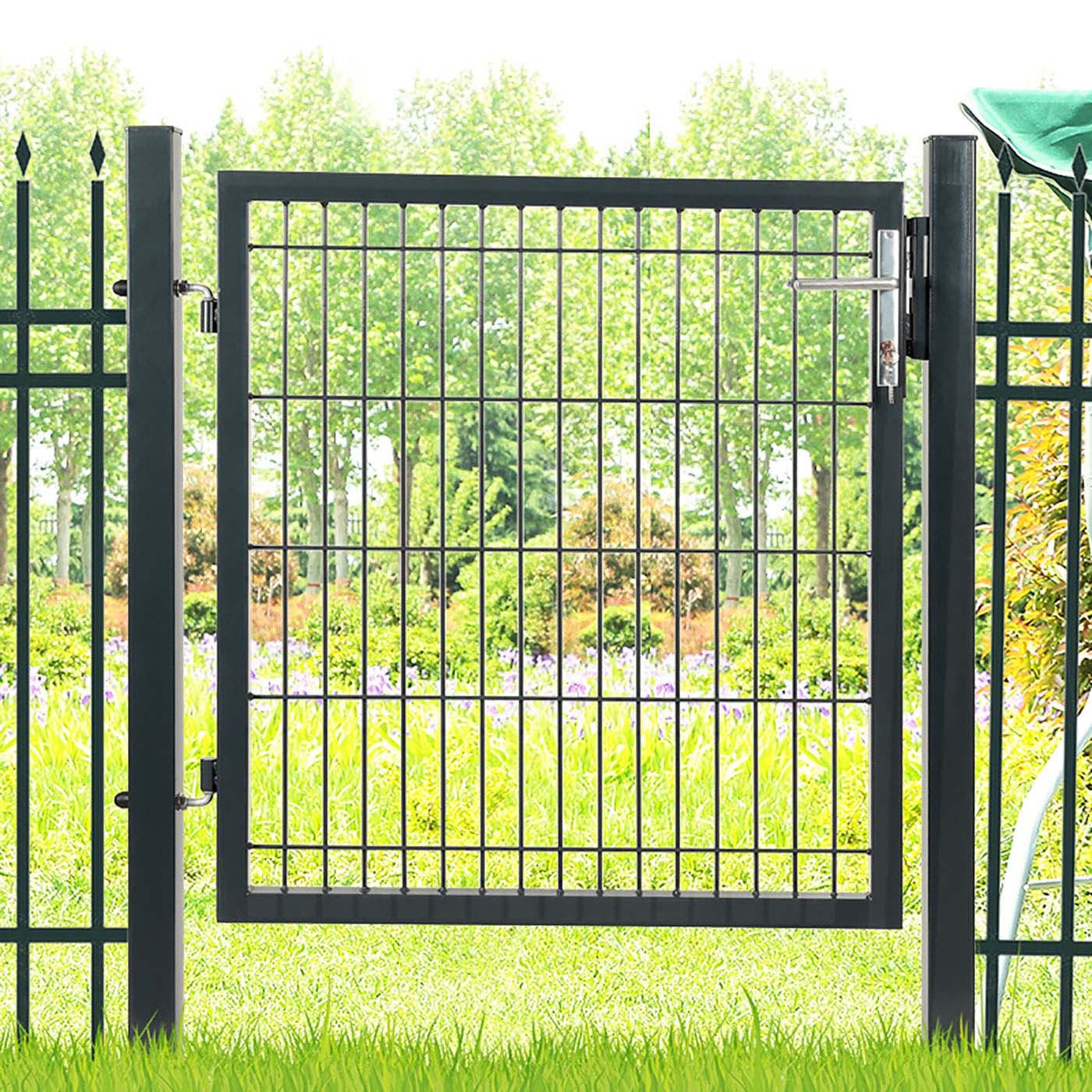 Garden Gate - Metal - Grey - Sturdy with Lock and Keys