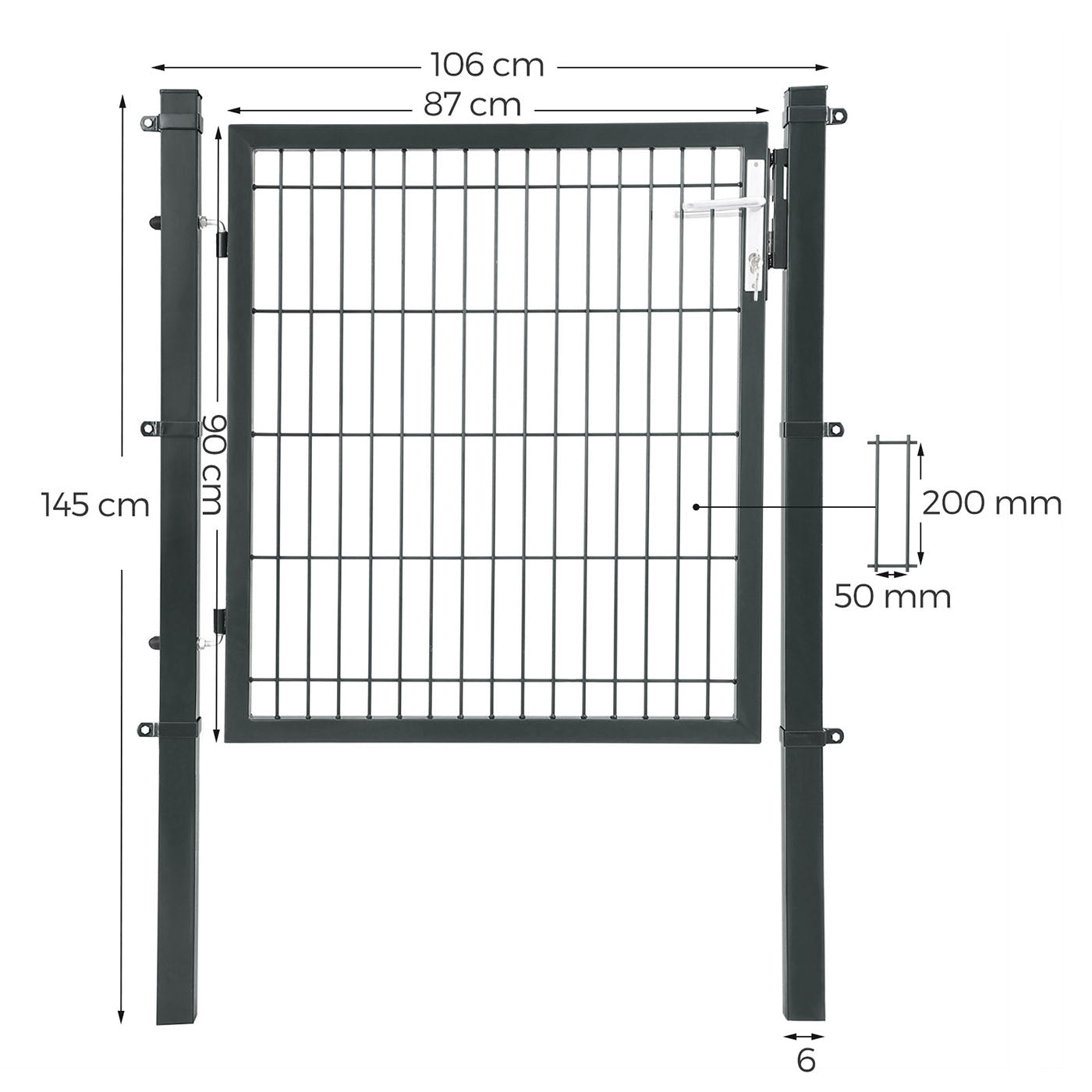 Garden Gate - Metal - Grey - Sturdy with Lock and Keys