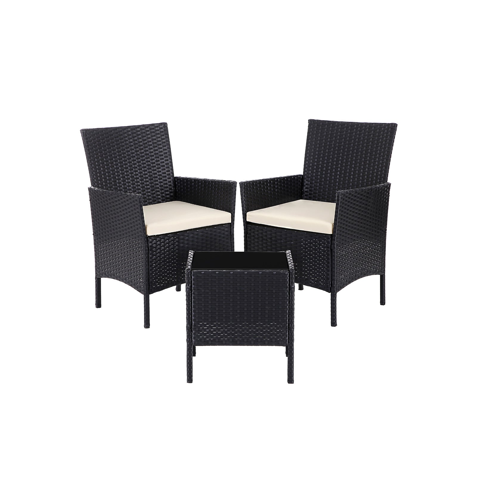 Garden Furniture Set - Black and Beige - Polyrattan
