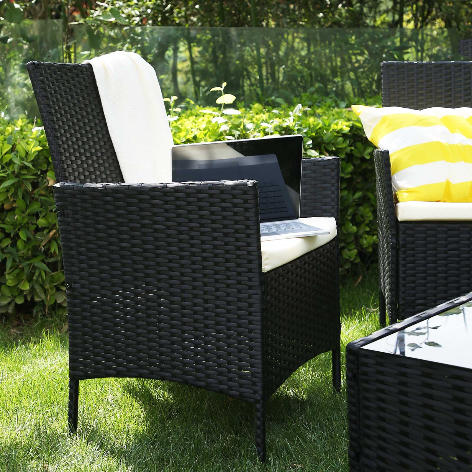 Garden Furniture Set - Black and Beige - Polyrattan