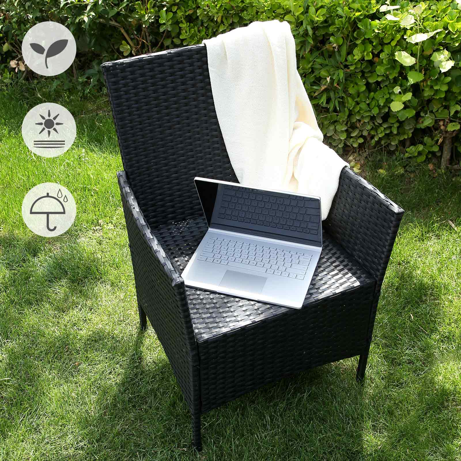 Garden Furniture Set - Black and Beige - Polyrattan