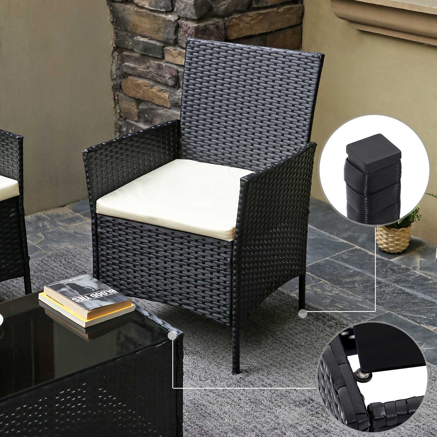 Garden Furniture Set - Black and Beige - Polyrattan