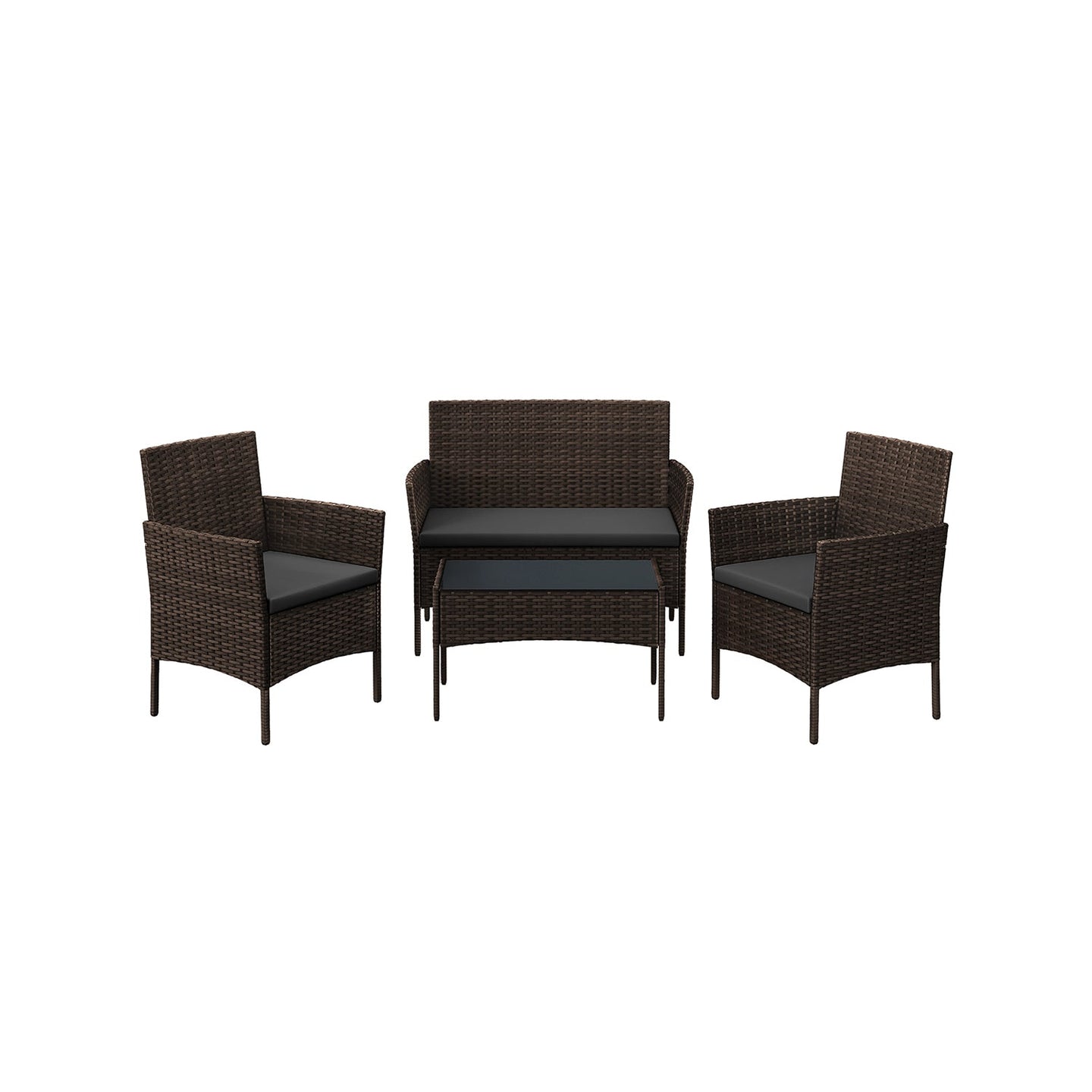Outdoor Patio Furniture Set - Black and Beige - Polyrattan