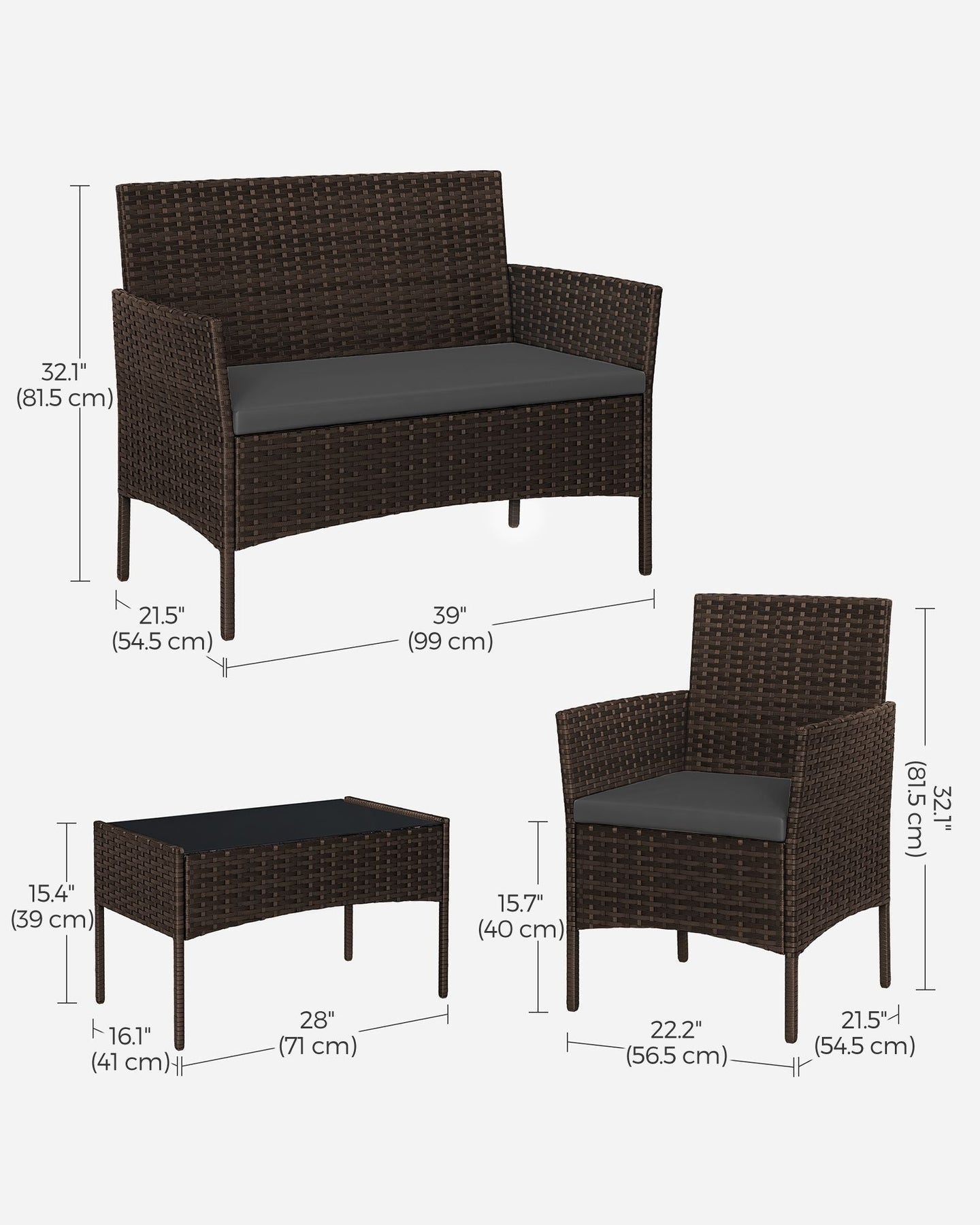 Outdoor Patio Furniture Set - Black and Beige - Polyrattan