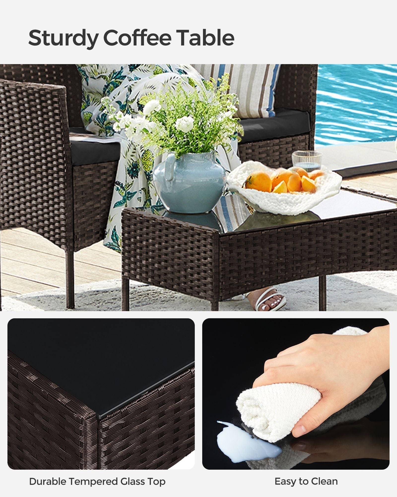 Outdoor Patio Furniture Set - Black and Beige - Polyrattan