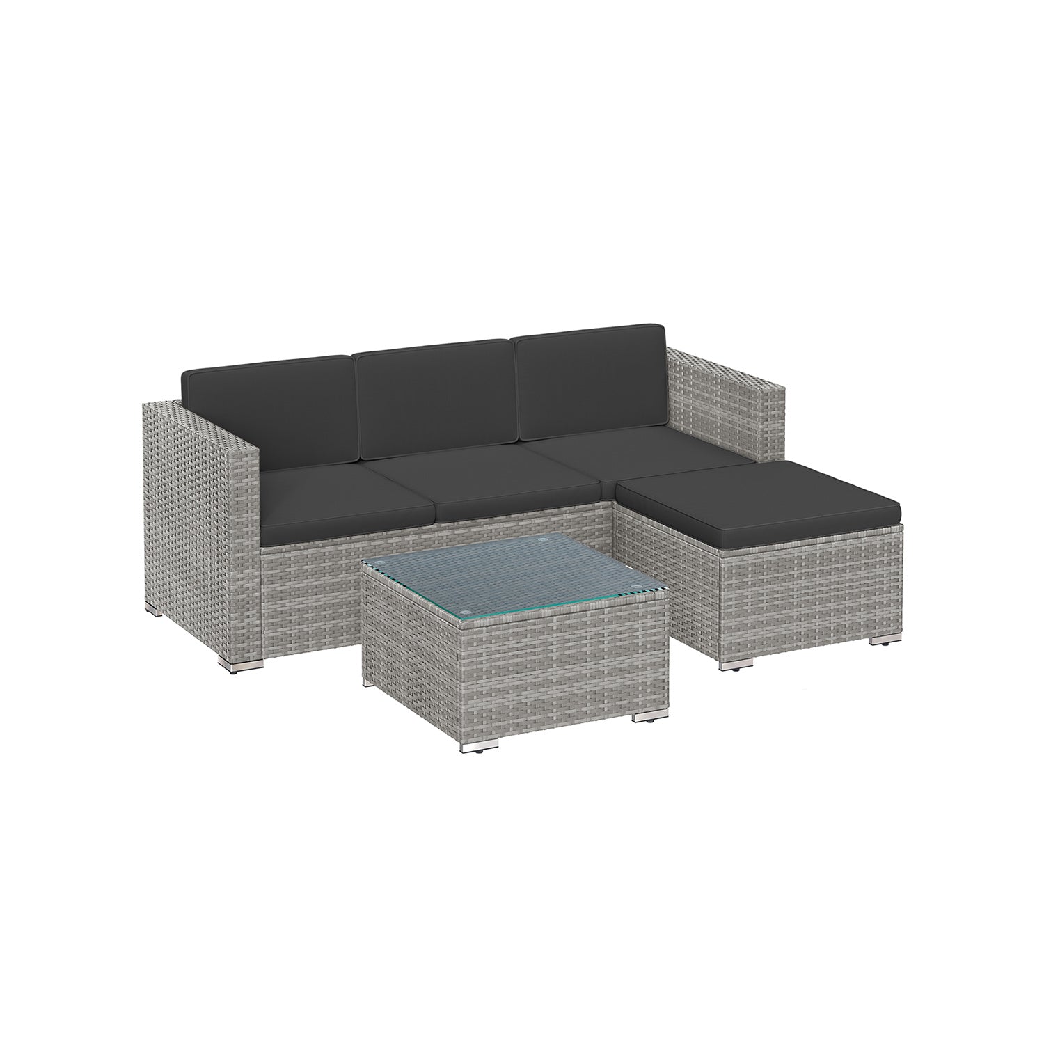 Garden Furniture Set - PE Rattan - Dark Grey - 5-Piece Outdoor Corner Sofa with Cushions and Glass Table