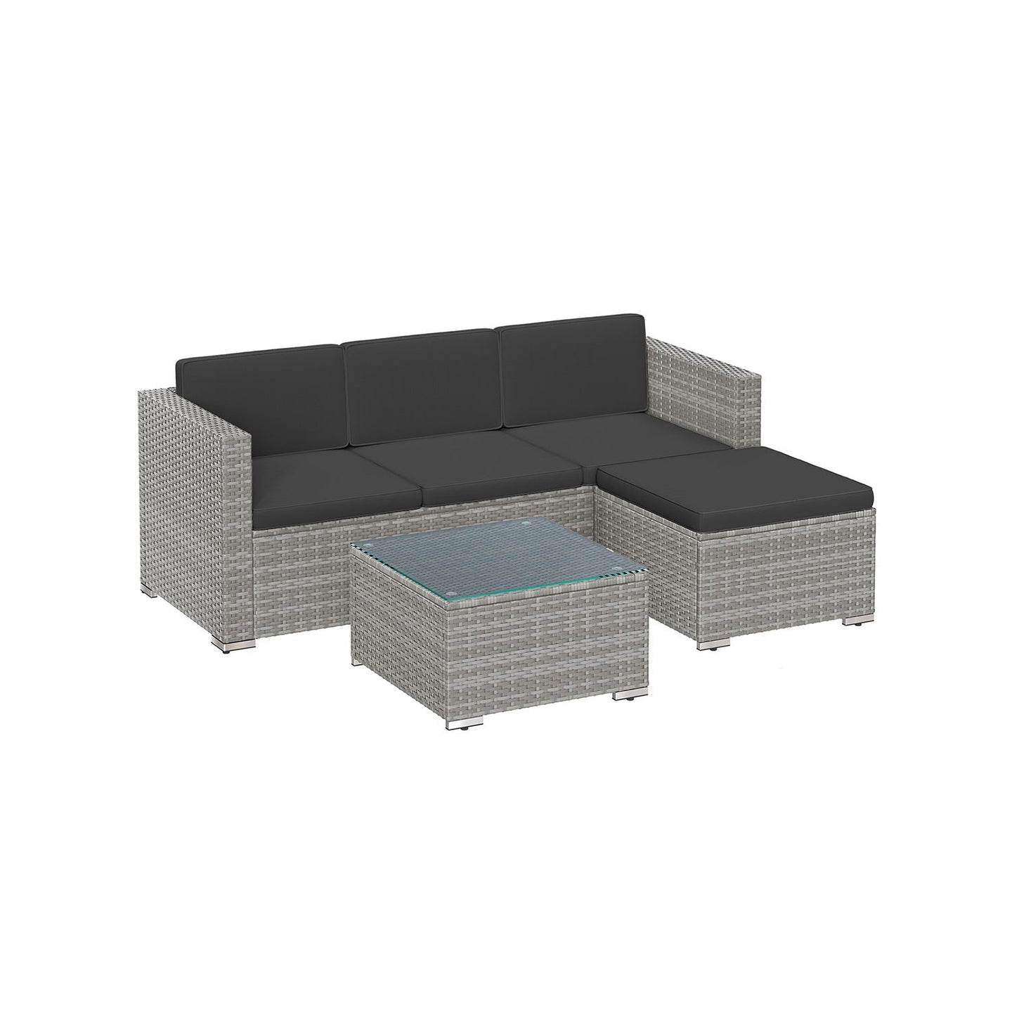 Garden Furniture Set - PE Rattan - Dark Grey - 5-Piece Outdoor Corner Sofa with Cushions and Glass Table