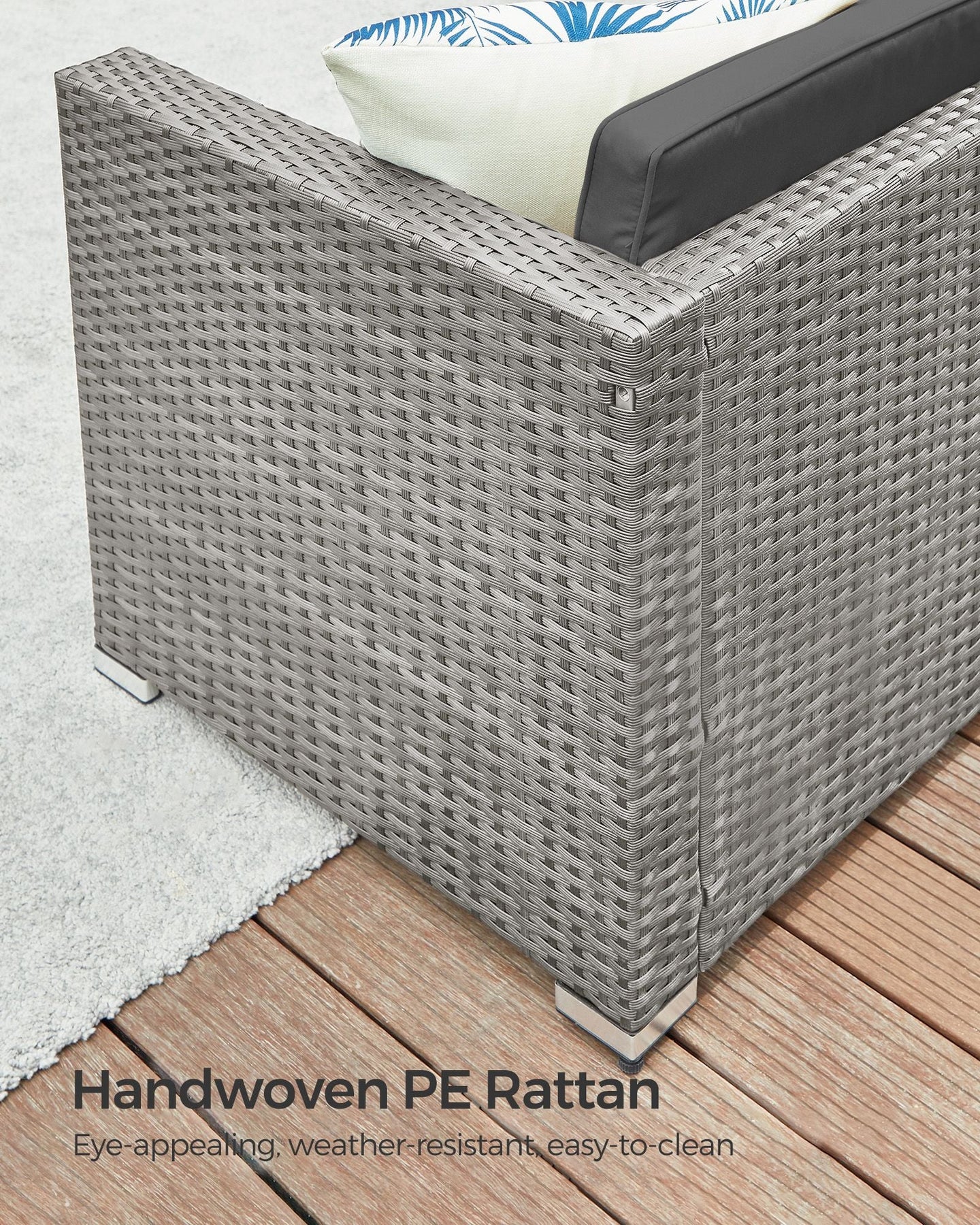 Garden Furniture Set - PE Rattan - Dark Grey - 5-Piece Outdoor Corner Sofa with Cushions and Glass Table