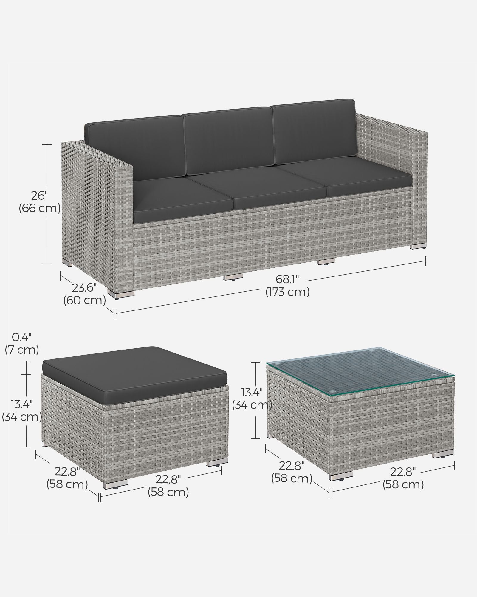 Garden Furniture Set - PE Rattan - Dark Grey - 5-Piece Outdoor Corner Sofa with Cushions and Glass Table