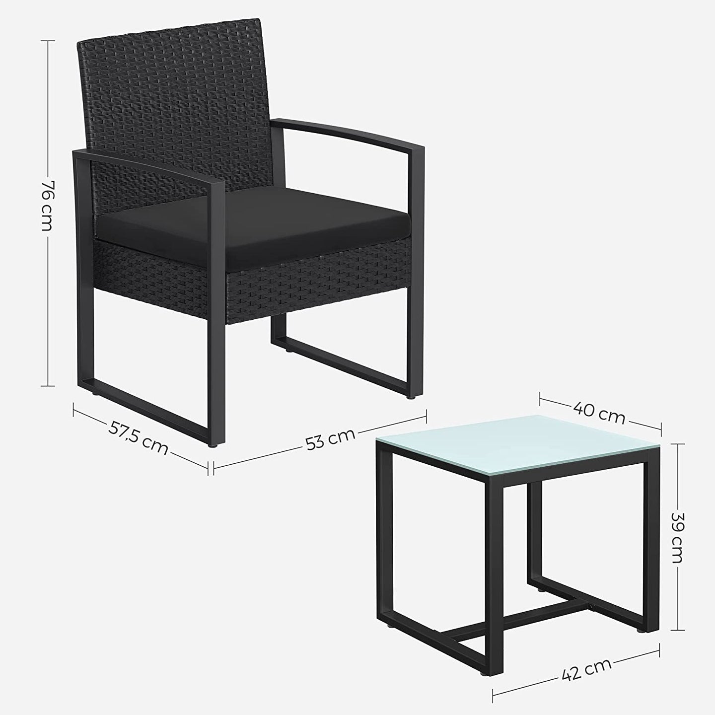 3-Piece Outdoor Furniture Set - PE Rattan - Black - Easy to Assemble