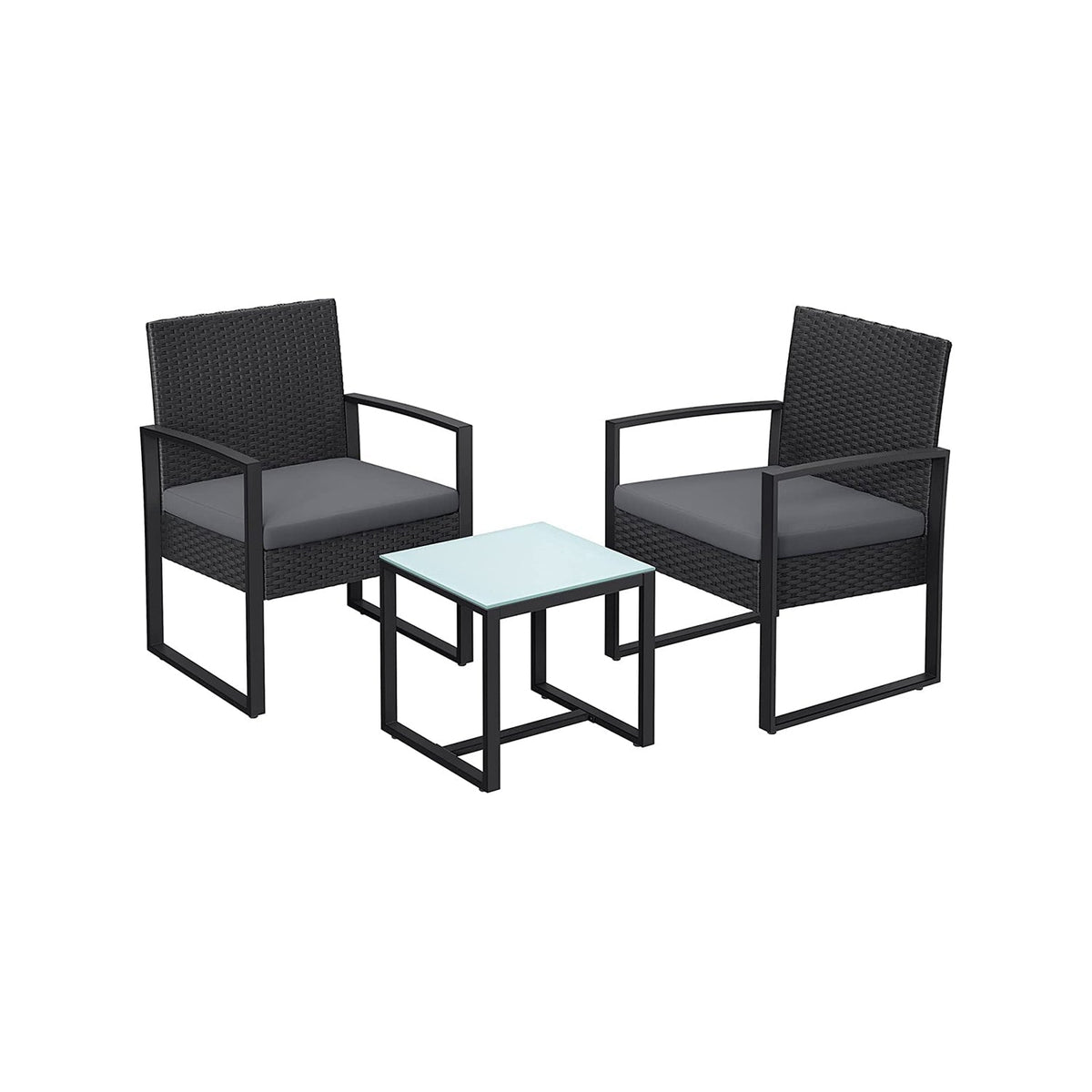 3-Piece Outdoor Patio Furniture Set - PE Rattan - Black - Easy to Assemble