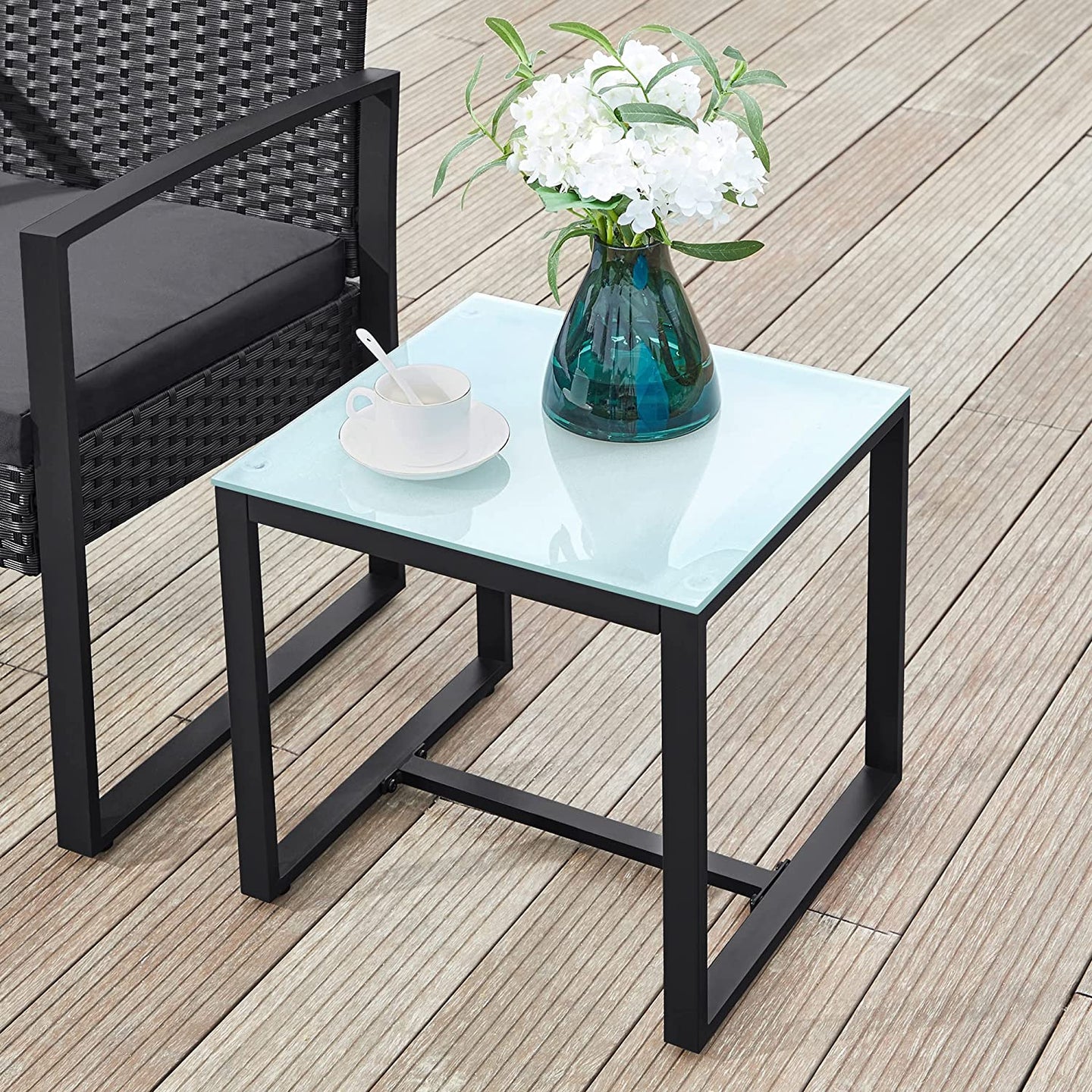 3-Piece Outdoor Patio Furniture Set - PE Rattan - Black - Easy to Assemble