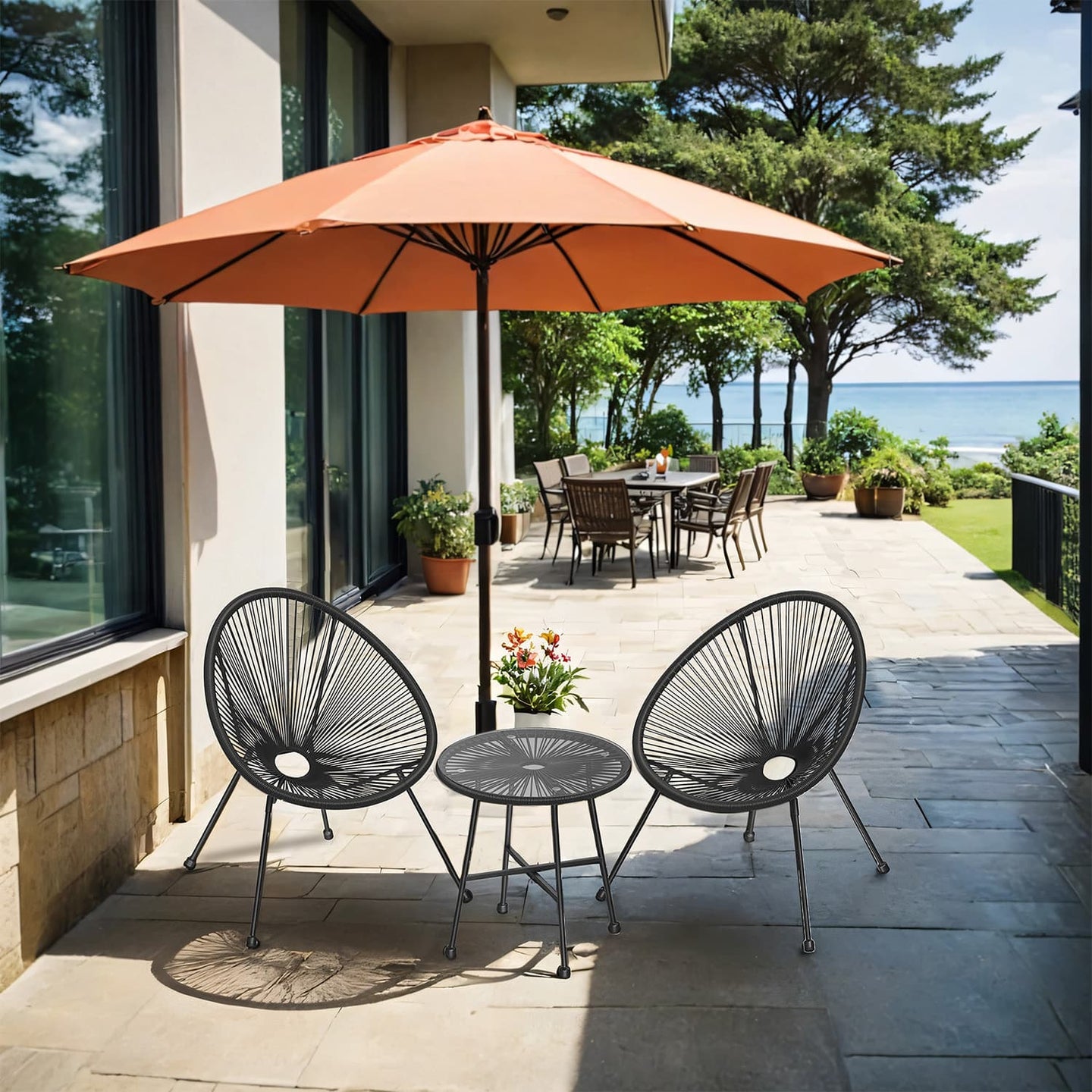 3-Piece Garden Patio Furniture Set - Metal - Black - Acapulco Chair Design