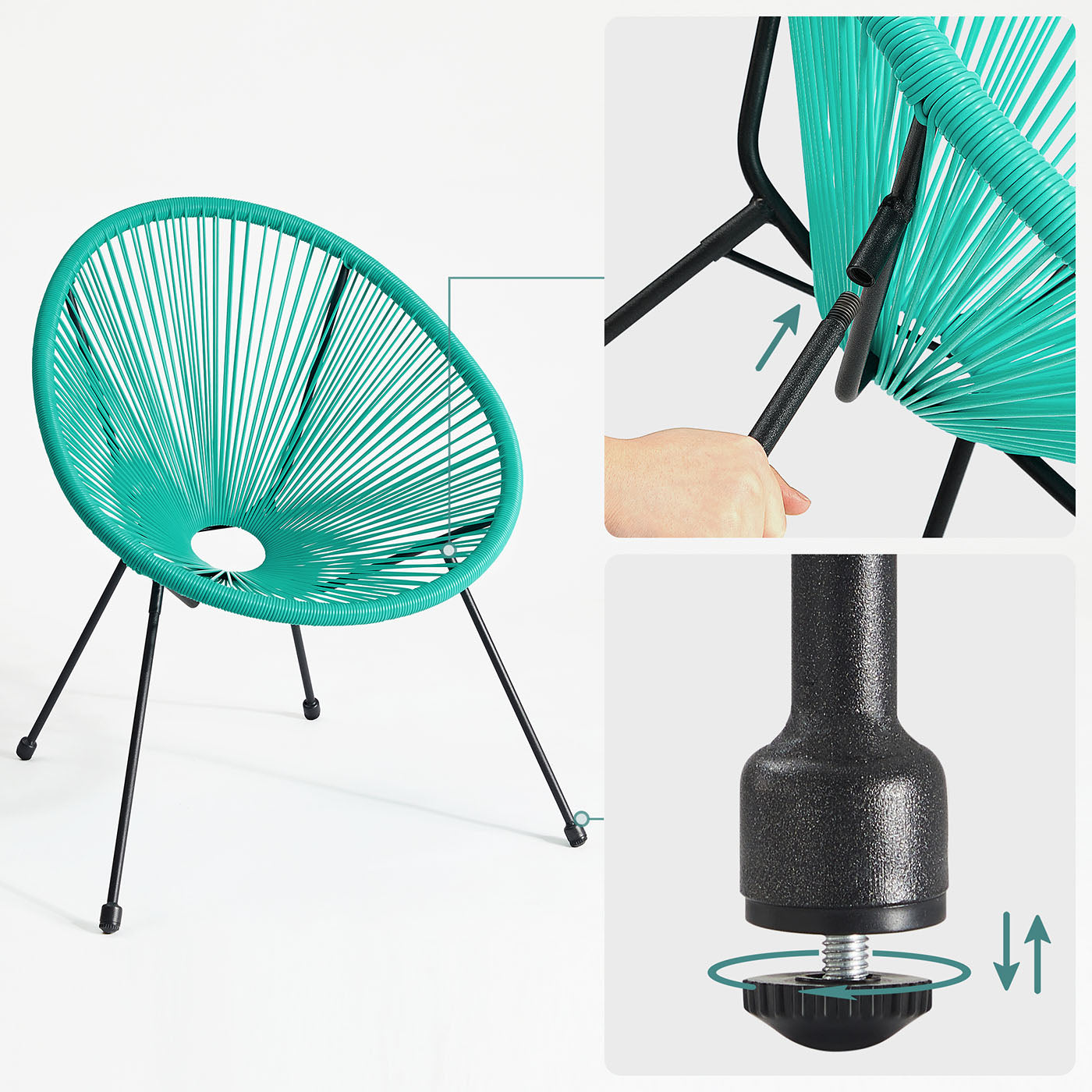 3-Piece Garden Patio Furniture Set - Rattan - White - Includes 2 Acapulco Chairs and Glass Top Table