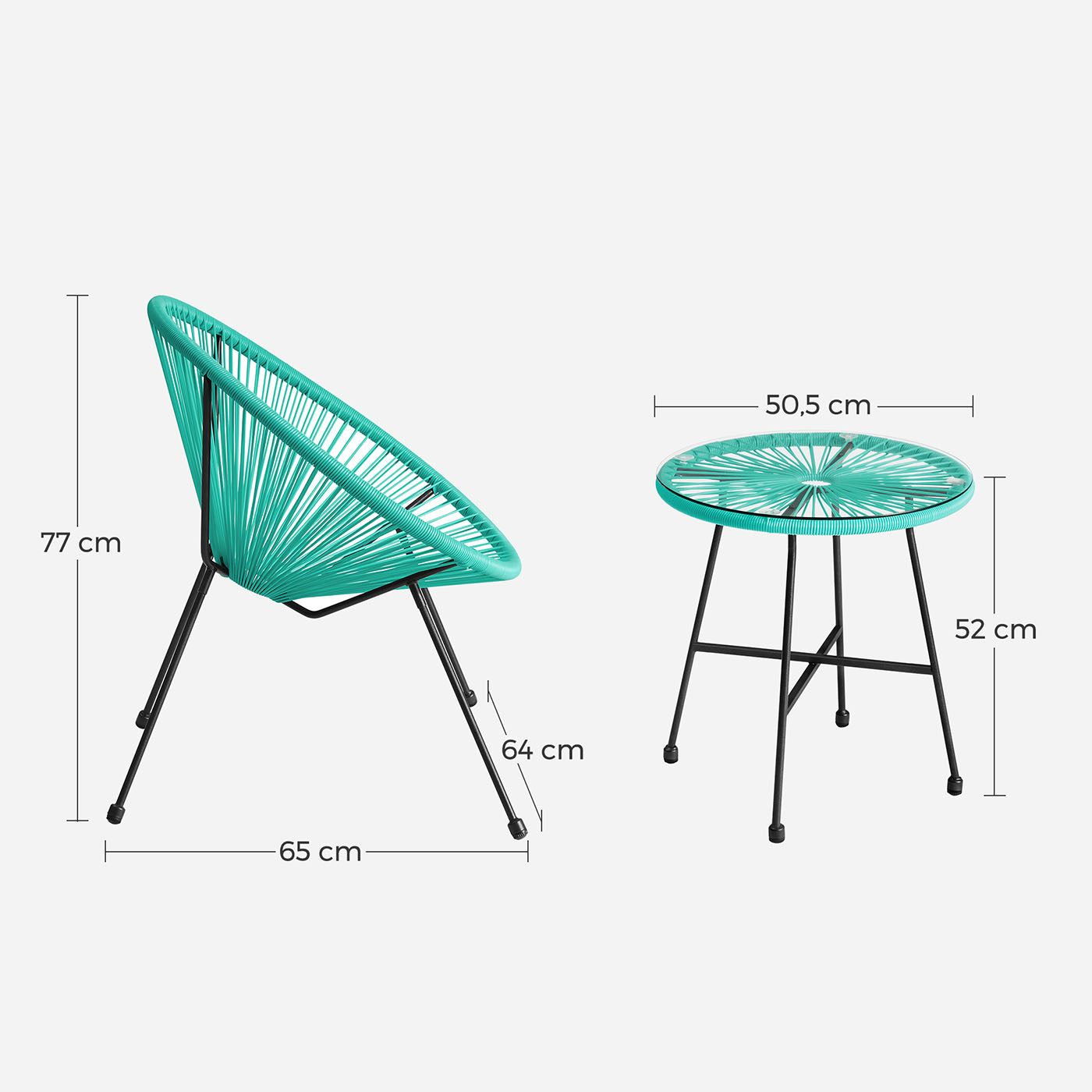 3-Piece Garden Patio Furniture Set - Rattan - White - Includes 2 Acapulco Chairs and Glass Top Table