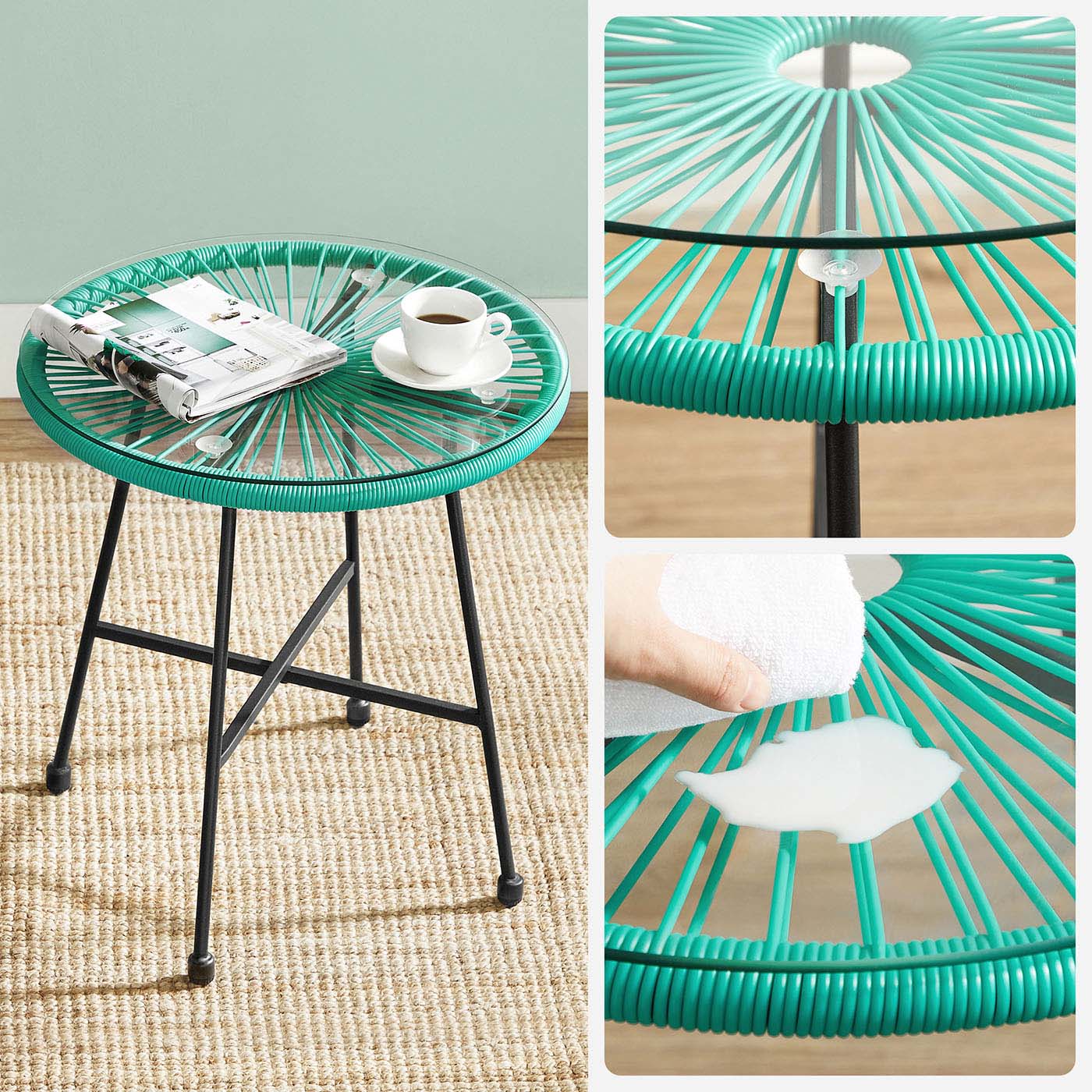 3-Piece Garden Patio Furniture Set - Rattan - White - Includes 2 Acapulco Chairs and Glass Top Table