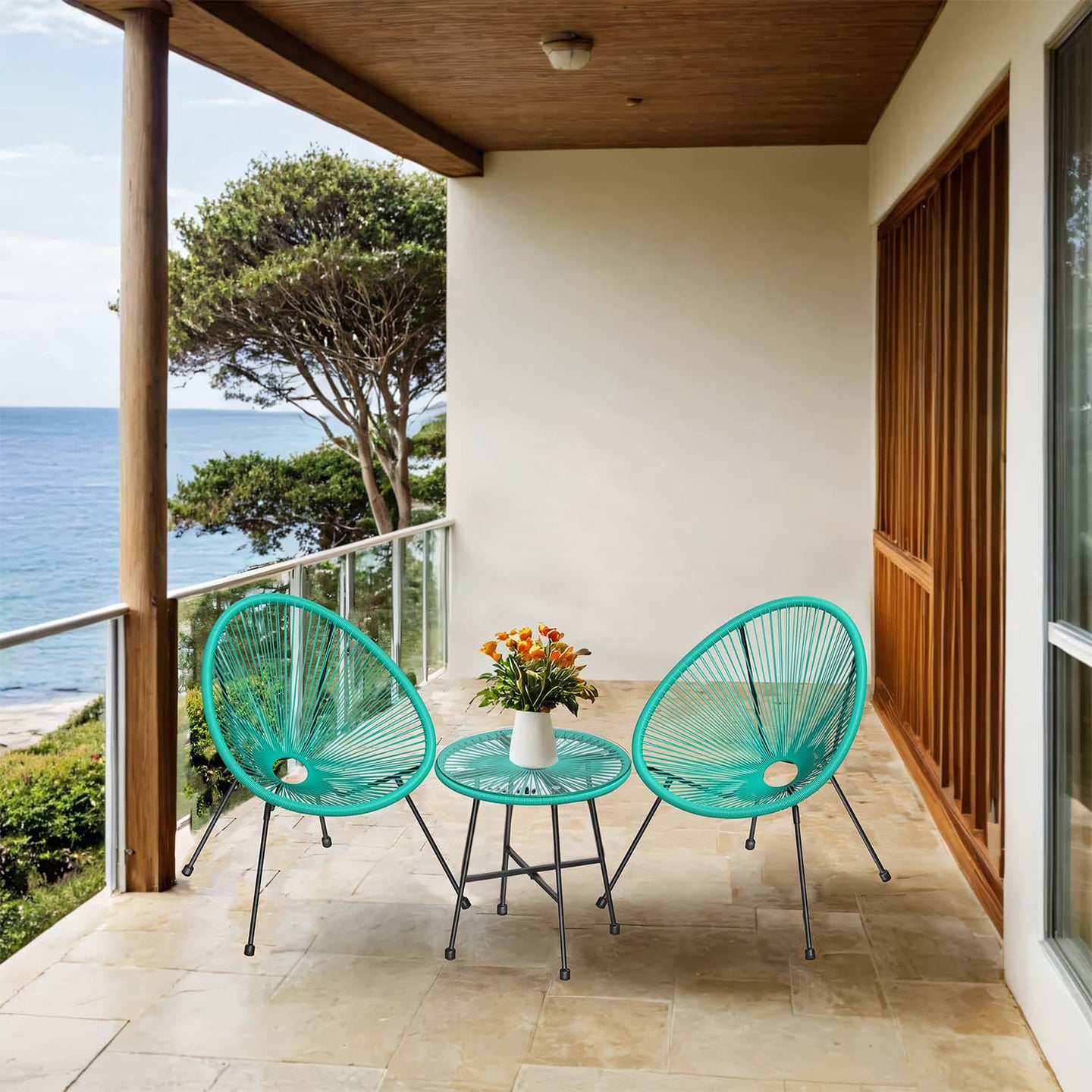 3-Piece Garden Patio Furniture Set - Metal - Black - Acapulco Chair Design