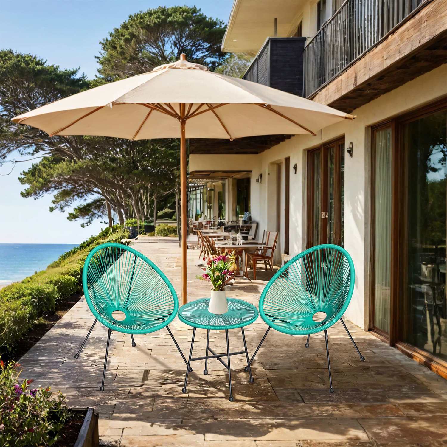 3-Piece Garden Patio Furniture Set - Metal - Black - Acapulco Chair Design