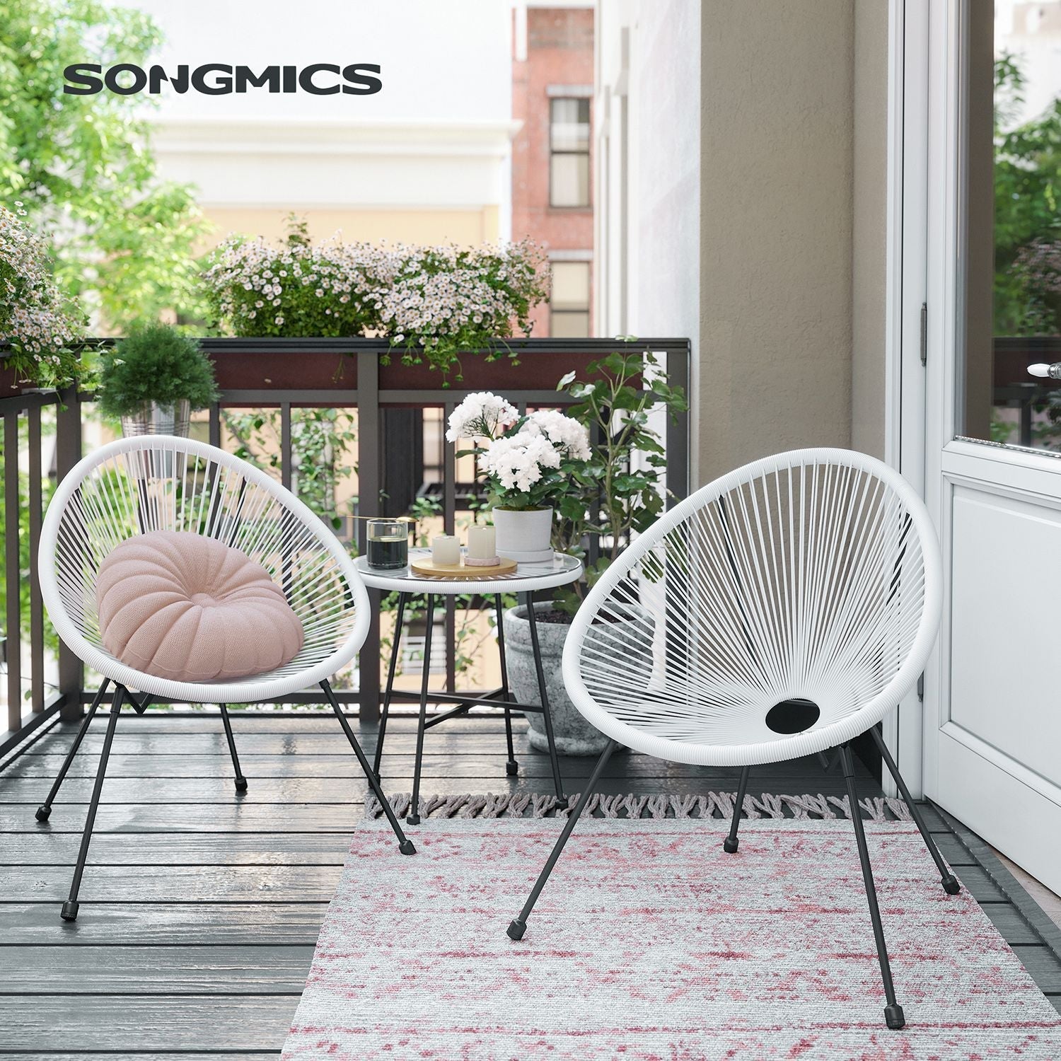 Garden Patio Furniture Set - Metal - Black - 3-Piece Acapulco Chair Set