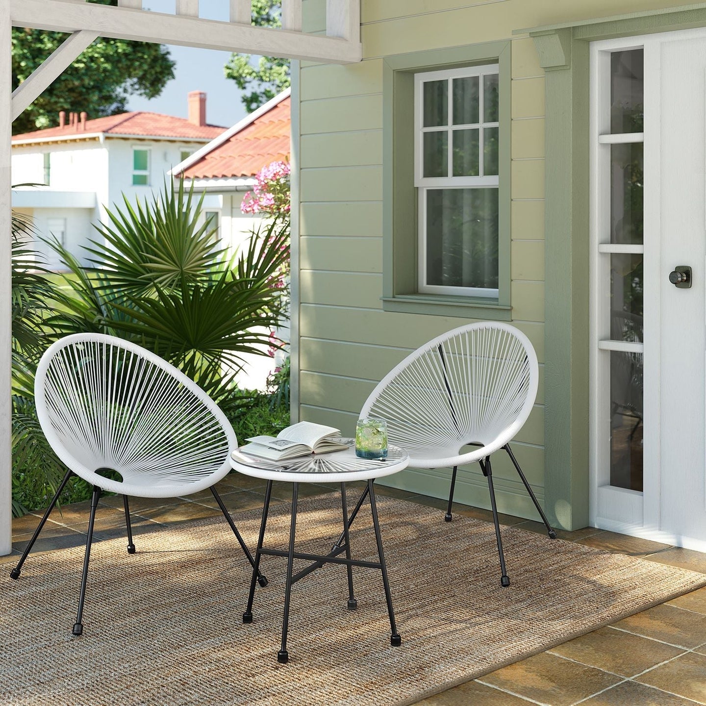 3-Piece Garden Patio Furniture Set - Metal - White - Indoor and Outdoor Conversation Set