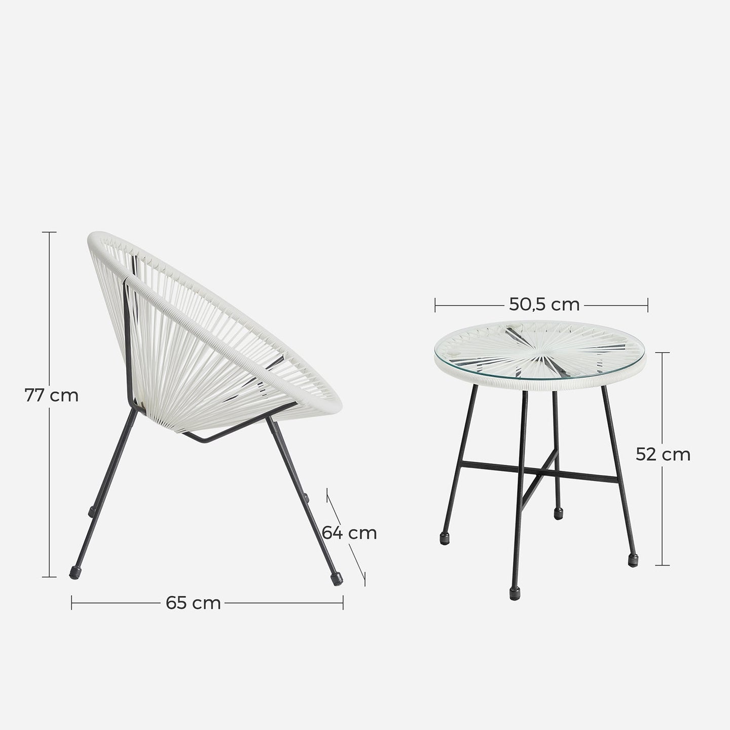 3-Piece Garden Patio Furniture Set - Metal - White - Indoor and Outdoor Conversation Set