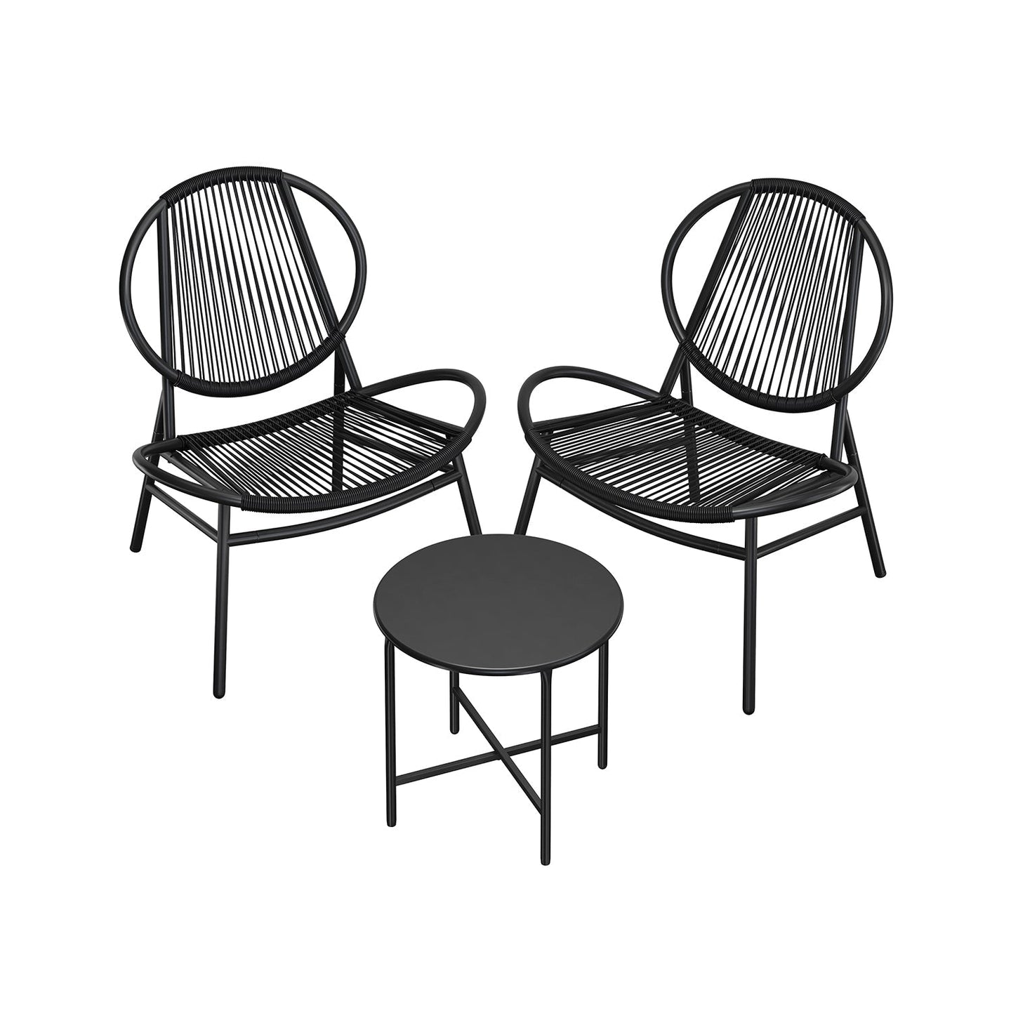 3-Piece Garden Bistro Set - Metal - Ink Black - Acapulco Chairs with Side Table