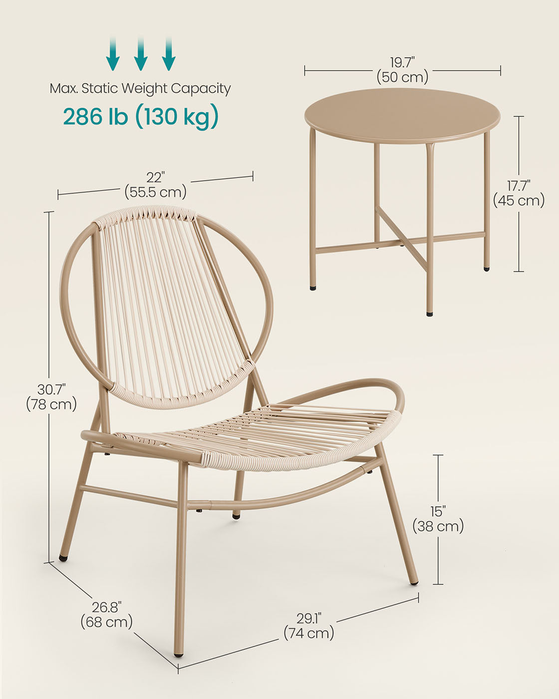 Garden Bistro Set - Metal Rattan - Multi-Color