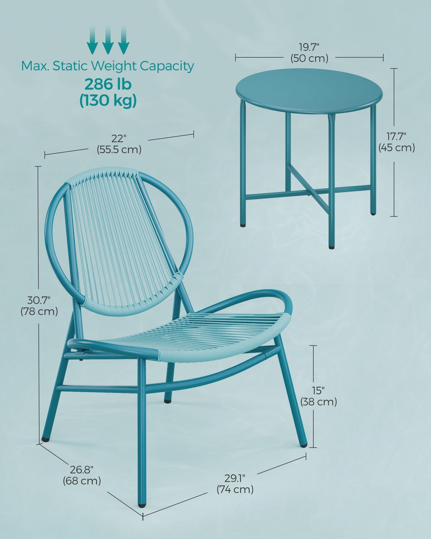 Garden Bistro Set - Lake Blue - Acapulco Chairs and Side Table