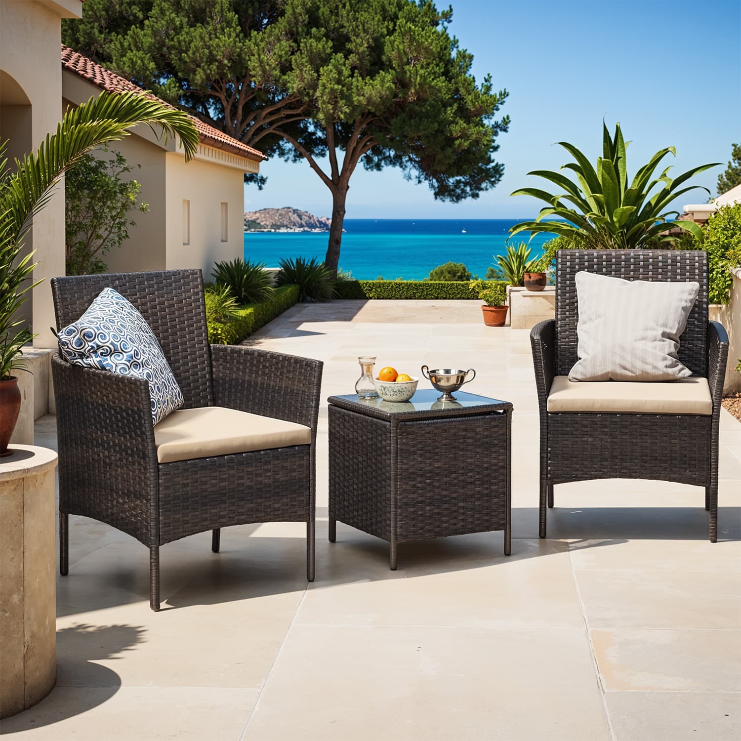 Garden Furniture Set - Brown and Taupe - Polyrattan