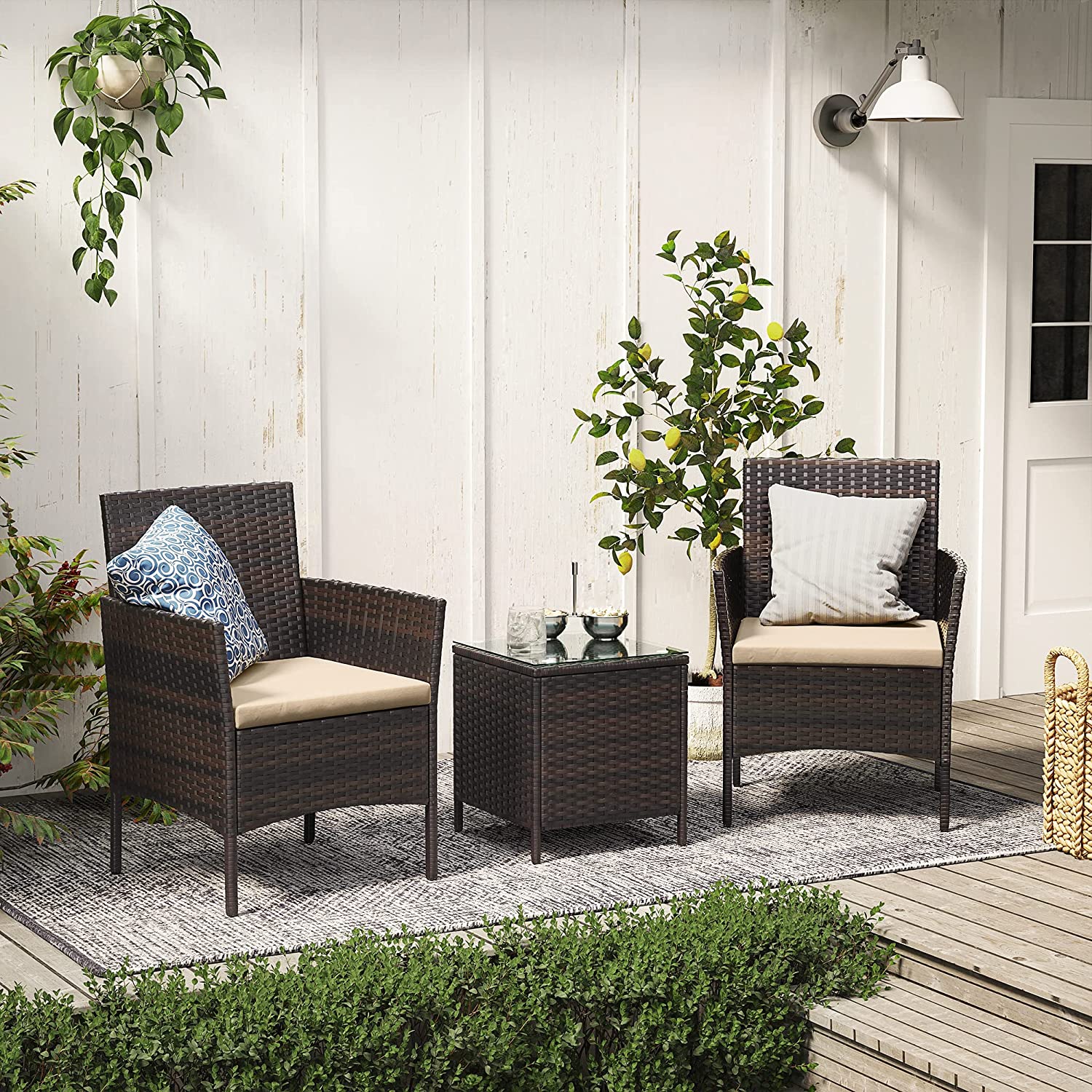 Garden Furniture Set - Brown and Taupe - Polyrattan