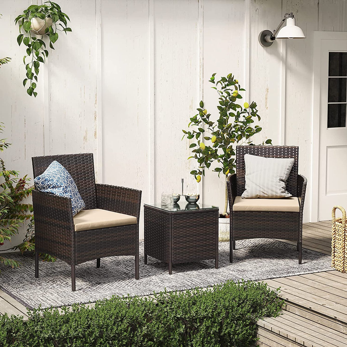 Garden Furniture Set - Brown and Taupe - Polyrattan