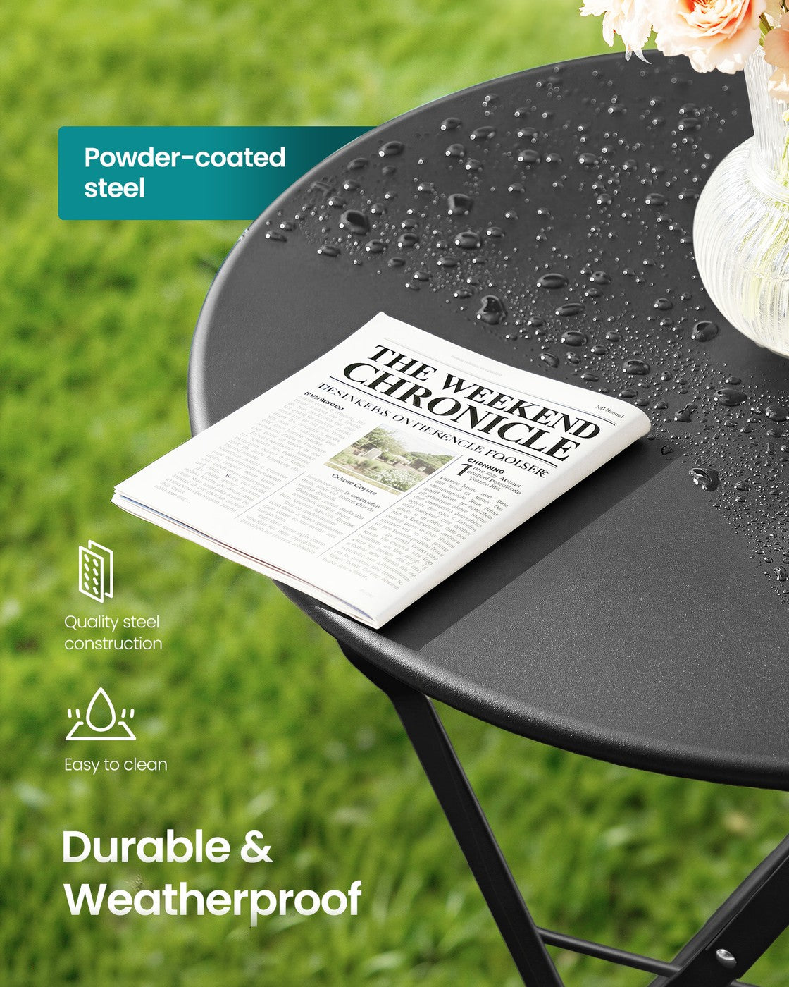 3-Piece Folding Bistro Set - 21.9L - Steel - Weather-Resistant