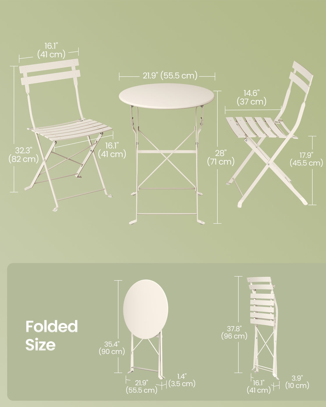 3-Piece Folding Bistro Set - 22L - Steel - Weather-Resistant