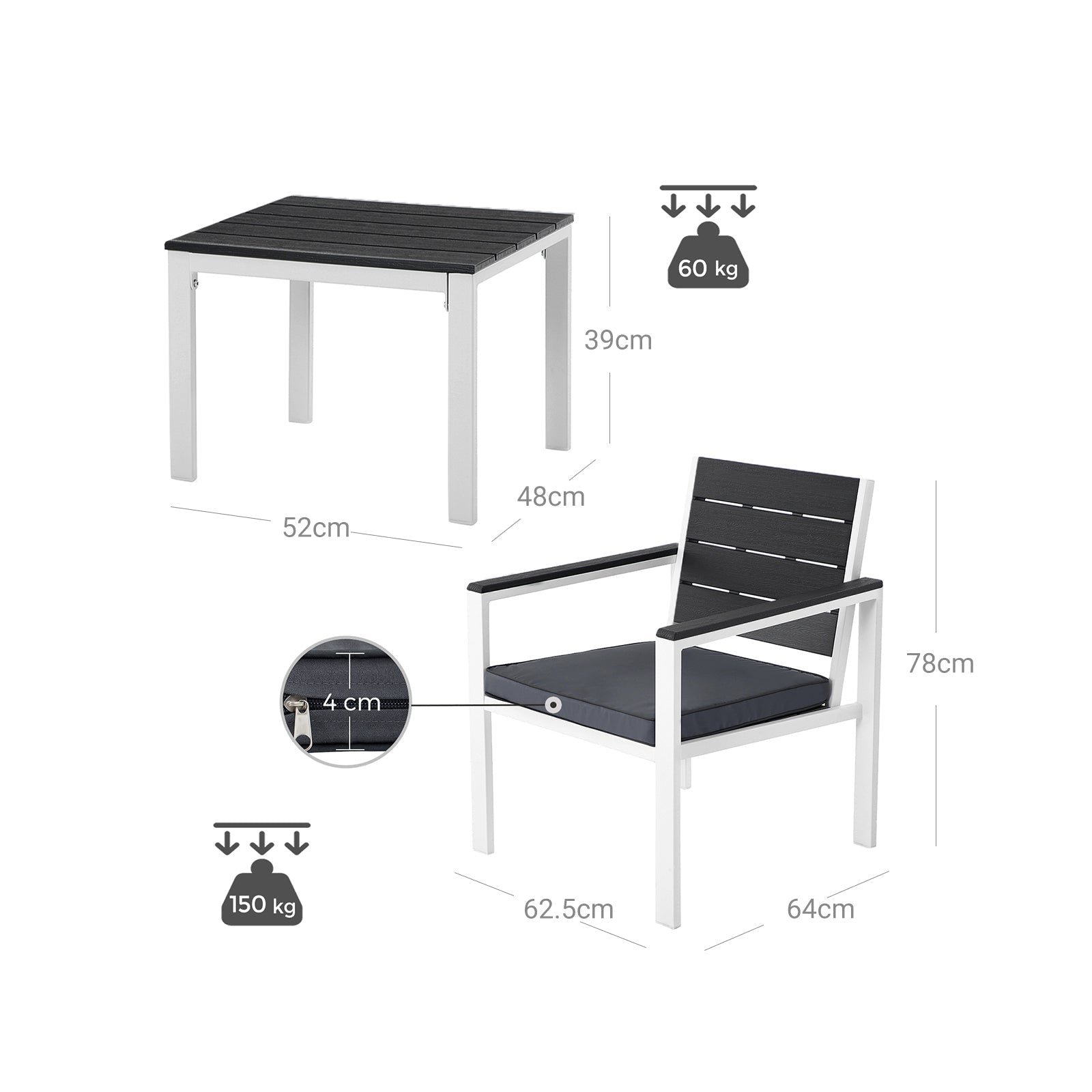 Patio Furniture Set - Iron - Grey & White - Includes 2 Chairs