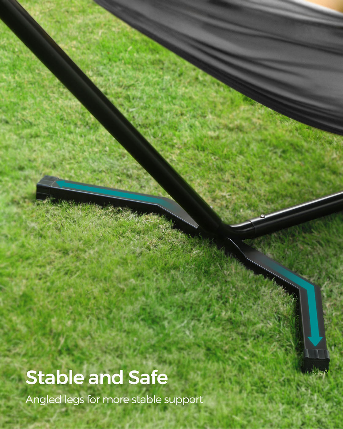 Hammock with Metal Stand - Fabric - Grey - Portable with Adjustable Heights and 240 kg Load Capacity