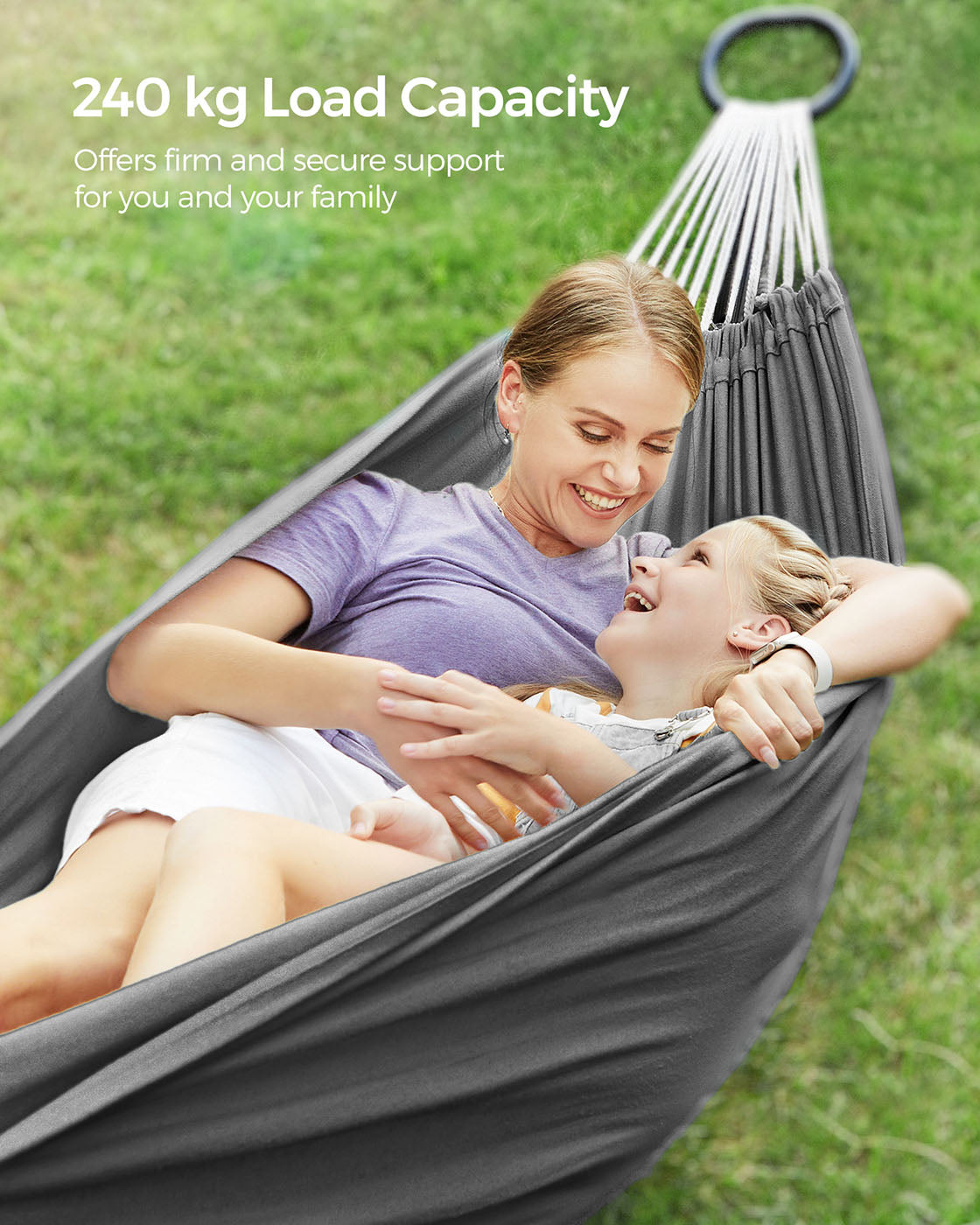Hammock with Metal Stand - Fabric - Grey - Portable with Adjustable Heights and 240 kg Load Capacity