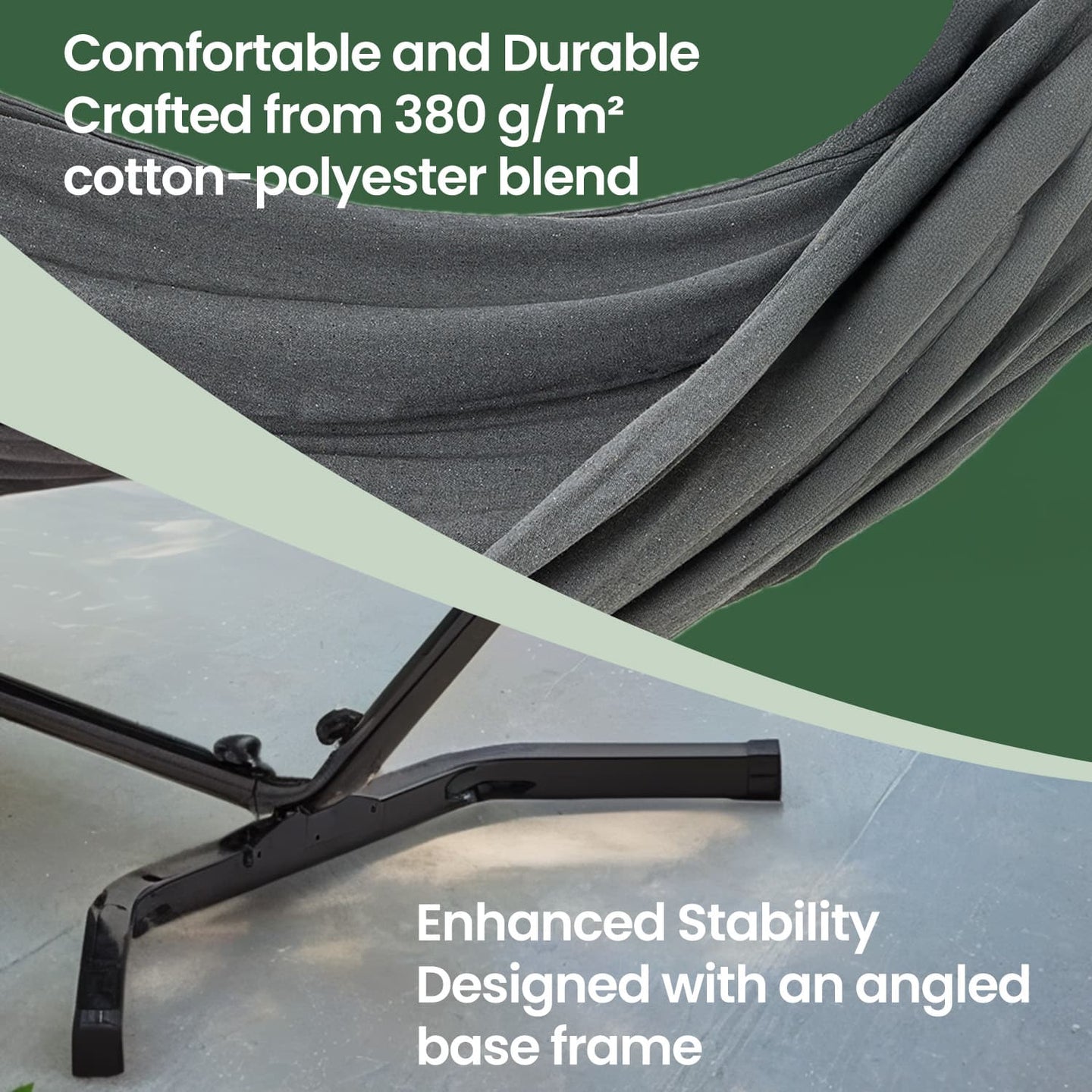 Double Hammock with Stand - 529 lb Load Capacity - Fabric - Black and Beige