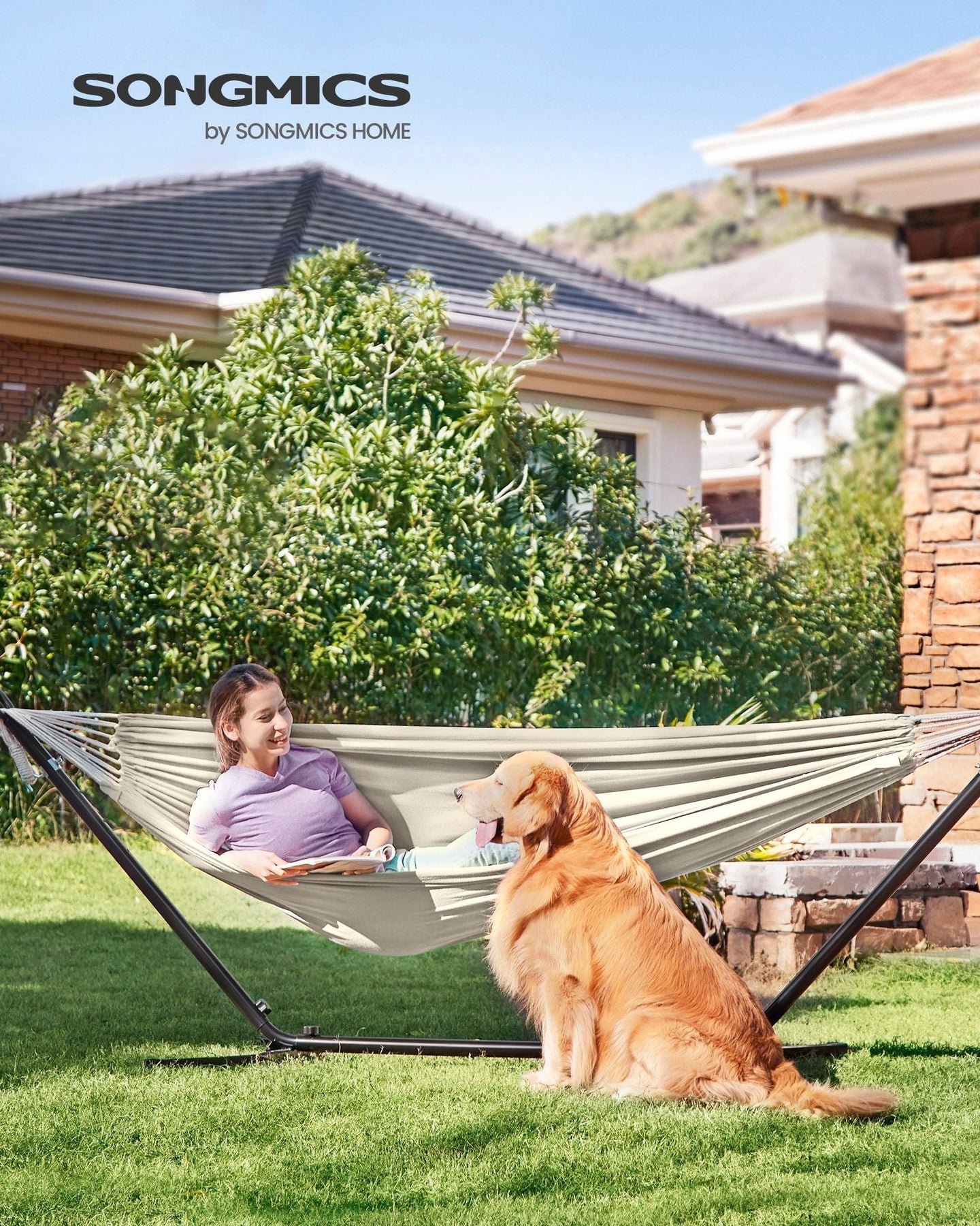 Hammock with Stand - Metal - Grey - Adjustable Height and Portable