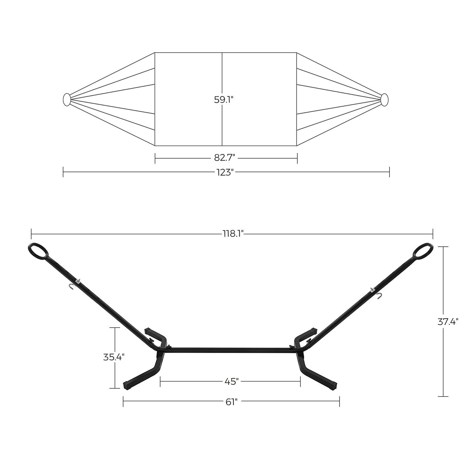 Hammock with Stand - Metal - Grey - Adjustable Height and Portable