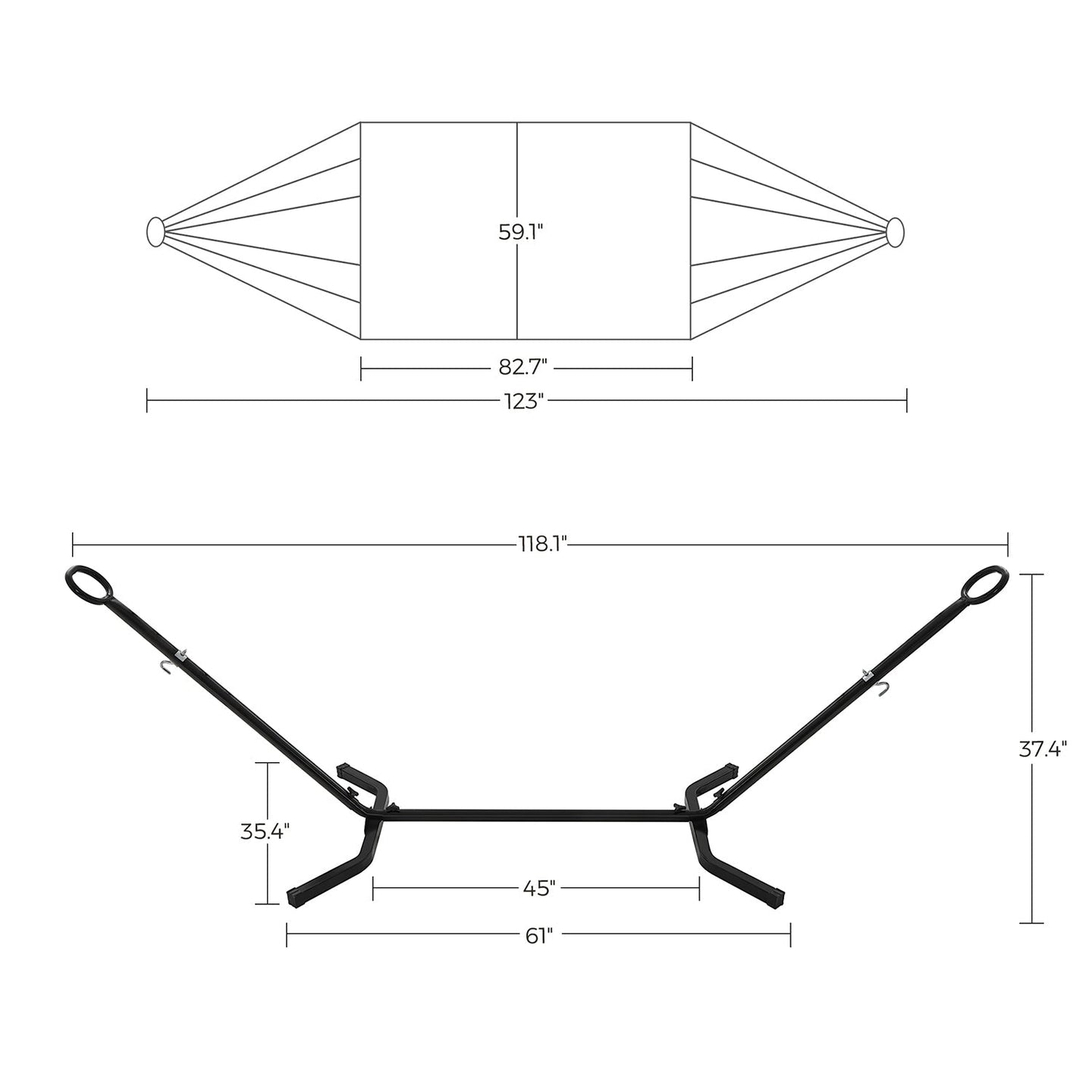 Hammock with Stand - Metal - Grey - Adjustable Height and Portable