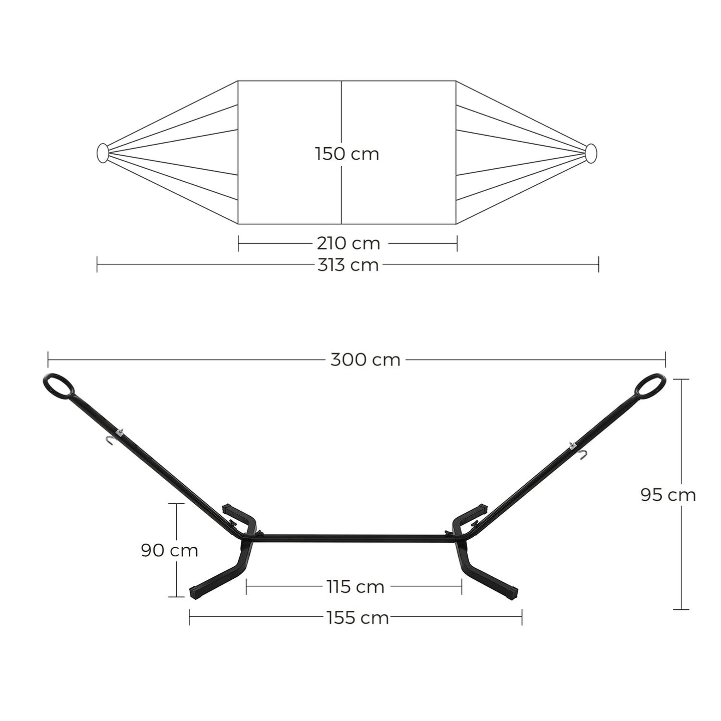 Hammock with Stand - Metal - Grey - Adjustable Height and Portable