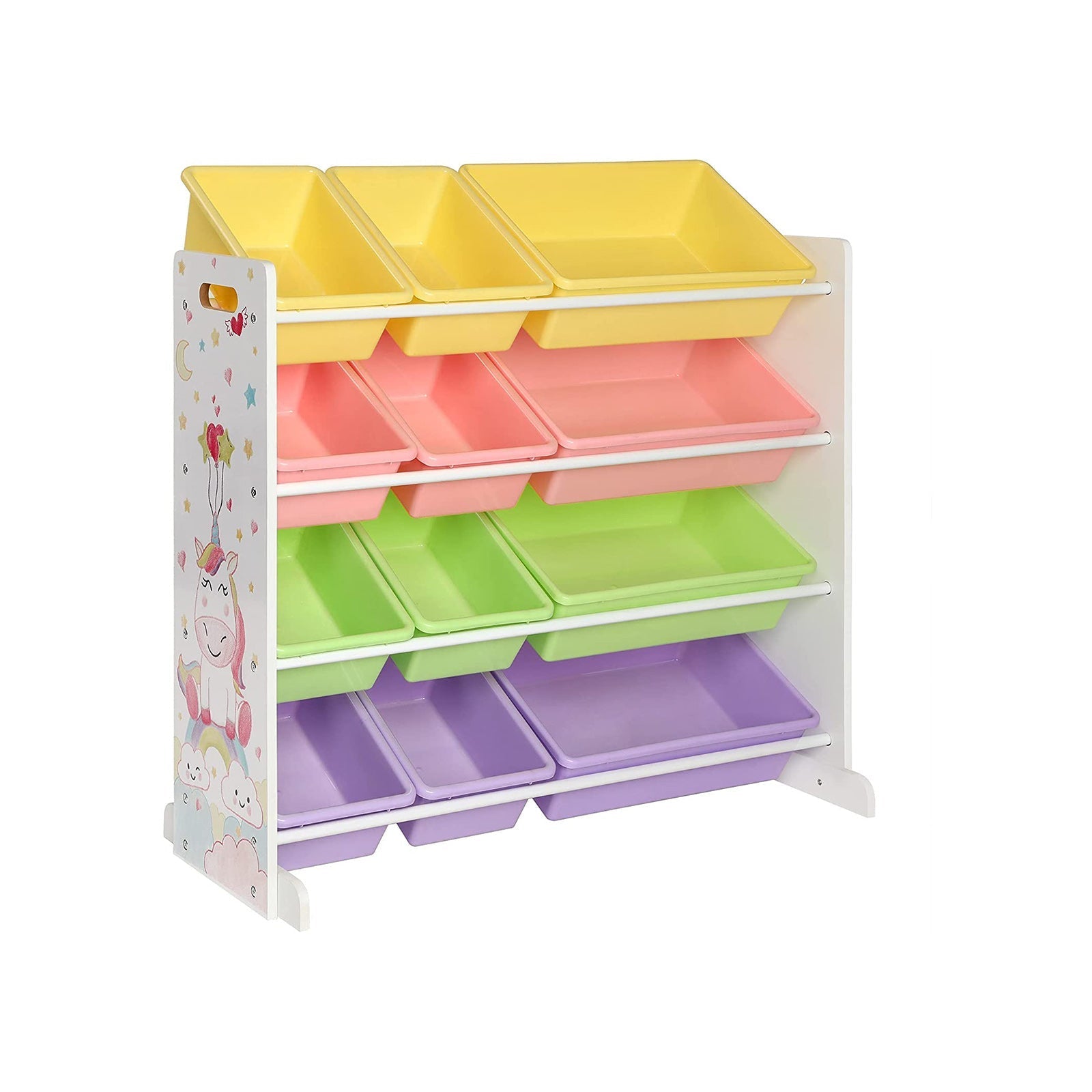 Toy Storage Rack - 12 Removable Bins - PP Plastic - White and Multicolor
