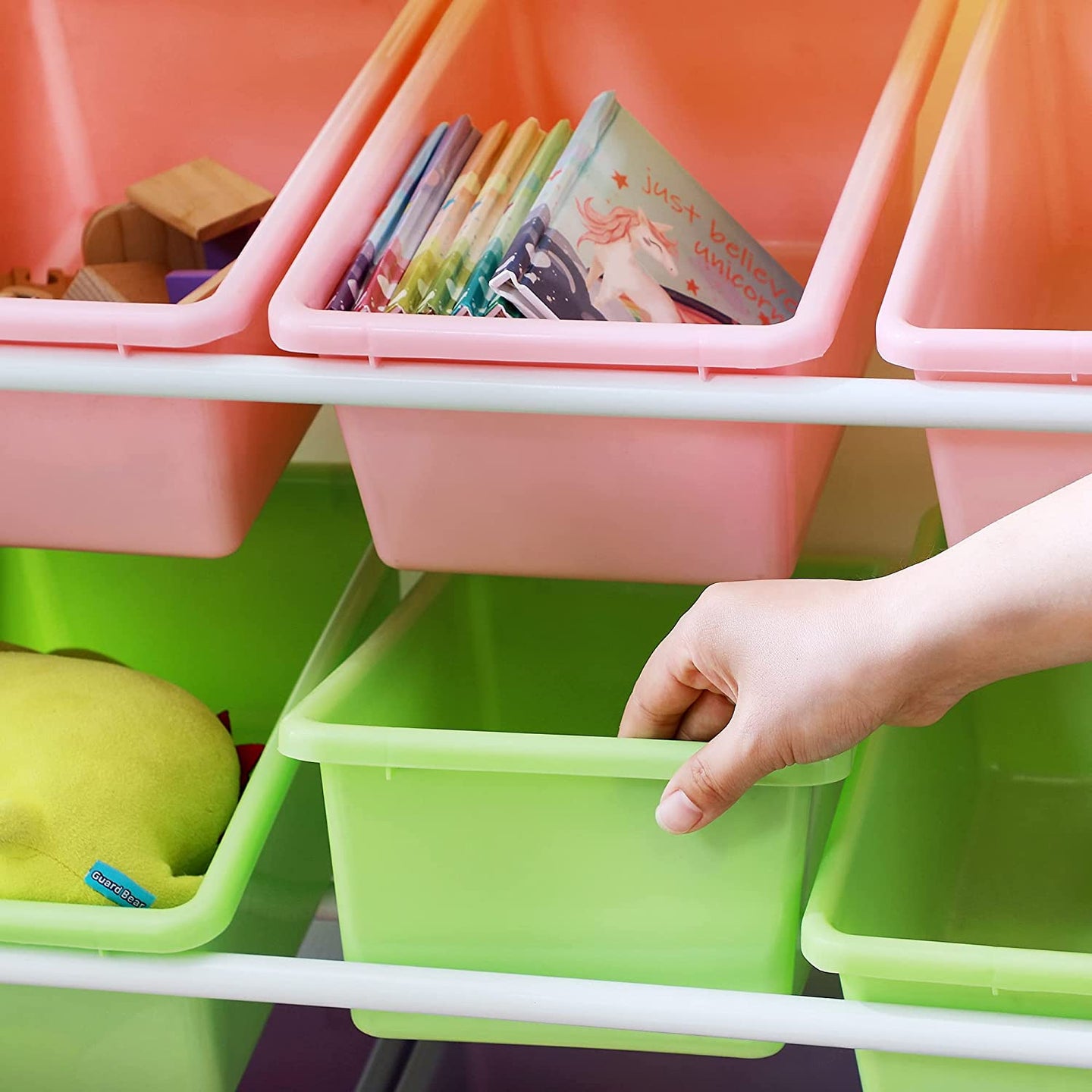 Toy Storage Rack - 12 Removable Bins - PP Plastic - White and Multicolor