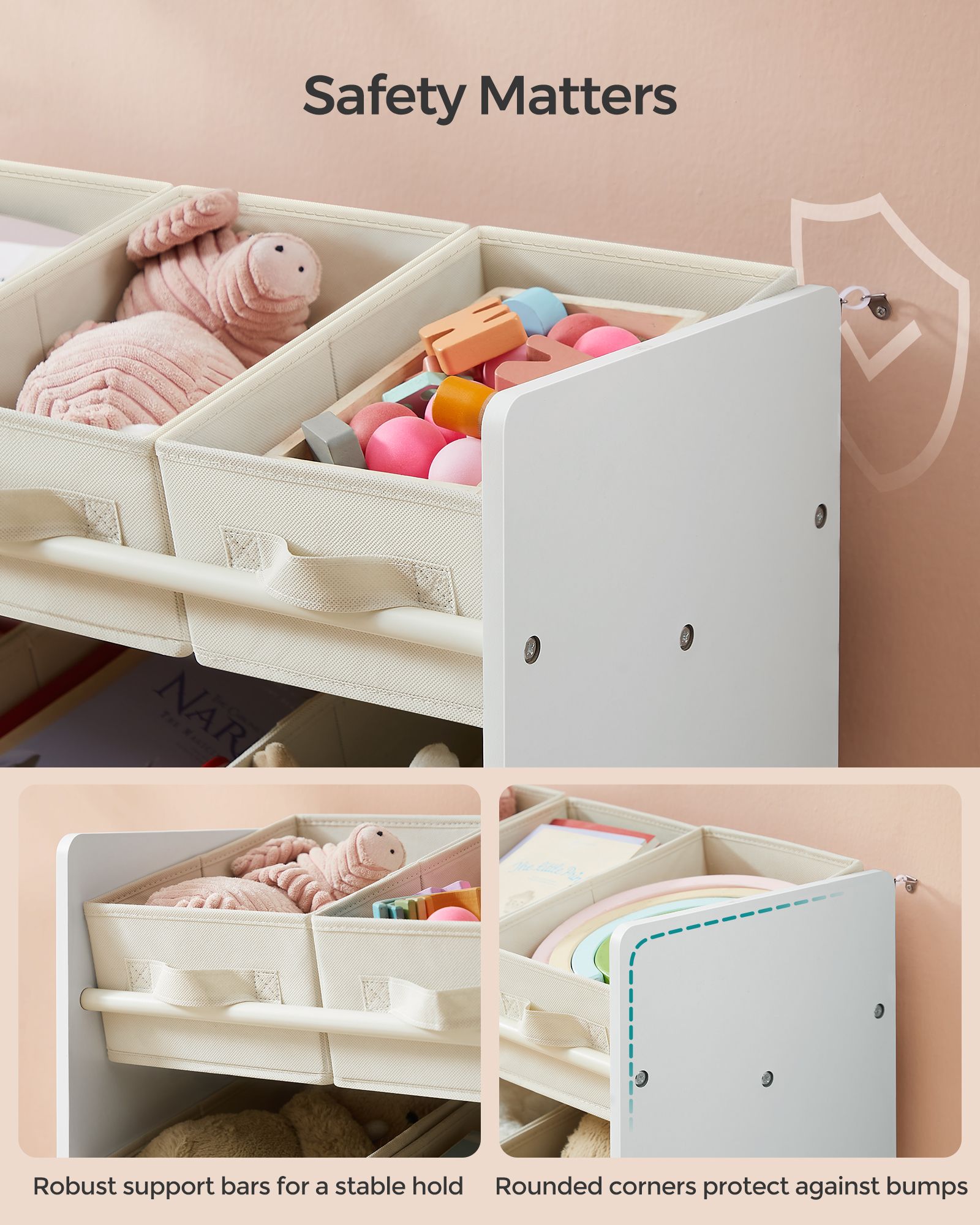 Kids Toy Organiser - 9 Spacious Boxes - Non-Woven Fabric - Cloud White